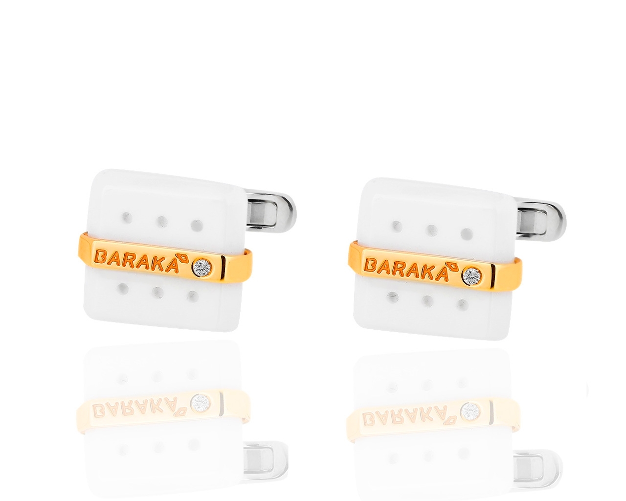 Золотые запонки с белой керамикой и бриллиантами Baraka 060119/3