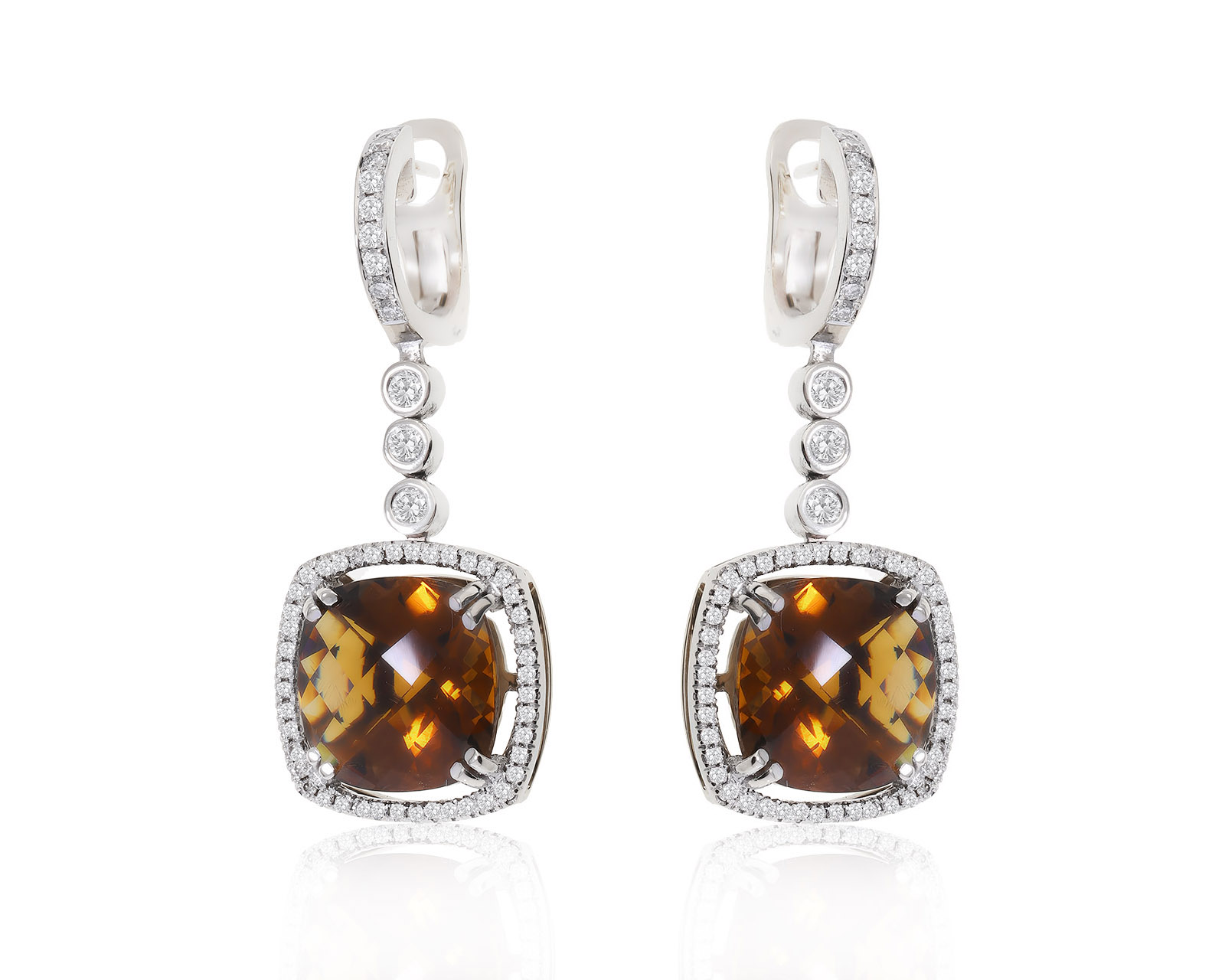 Притягательные золотые серьги с цитринами 21.35ct