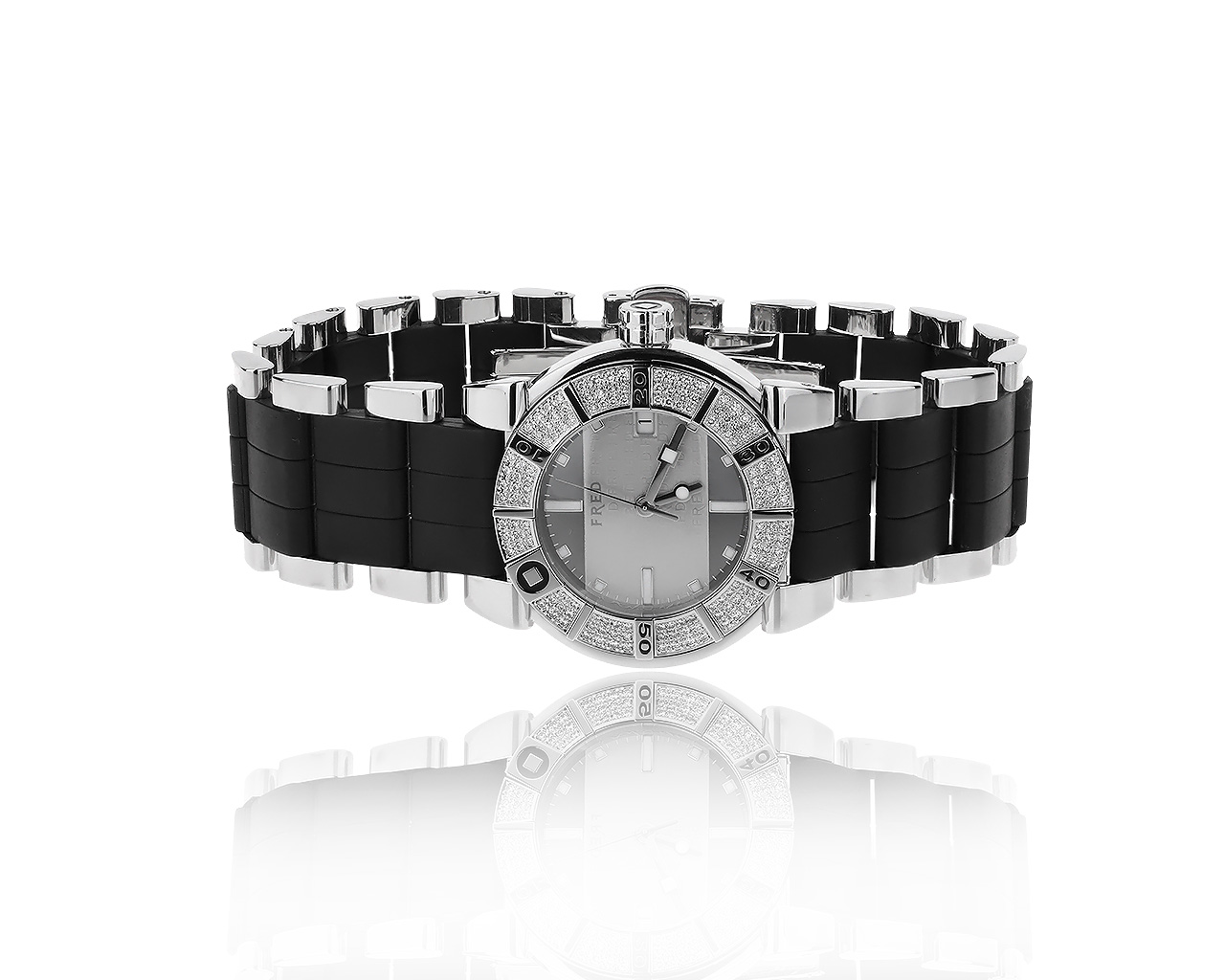 Оригинальные стальные часы с бриллиантами 1.00ct Fred 210819/10 Оригинальные стальные часы с бриллиантами 1.00ct Fred 210819/10