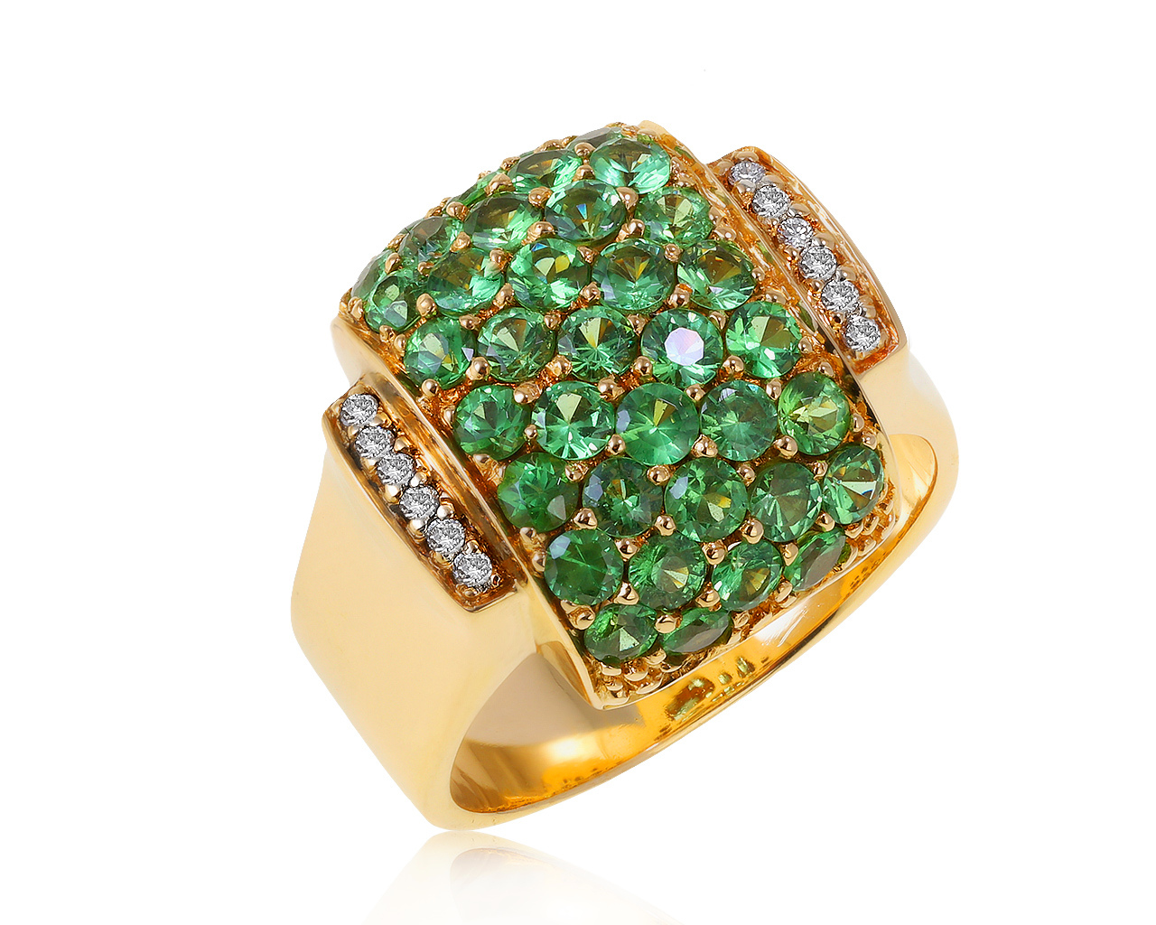 Завораживающее золотое кольцо с хризолитами 2.45ct 280421/12