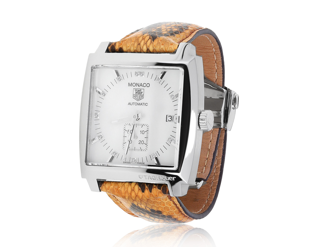 Оригинальные стальные часы с бриллиантами 0.08ct Tag Heuer Monaco 060321/8