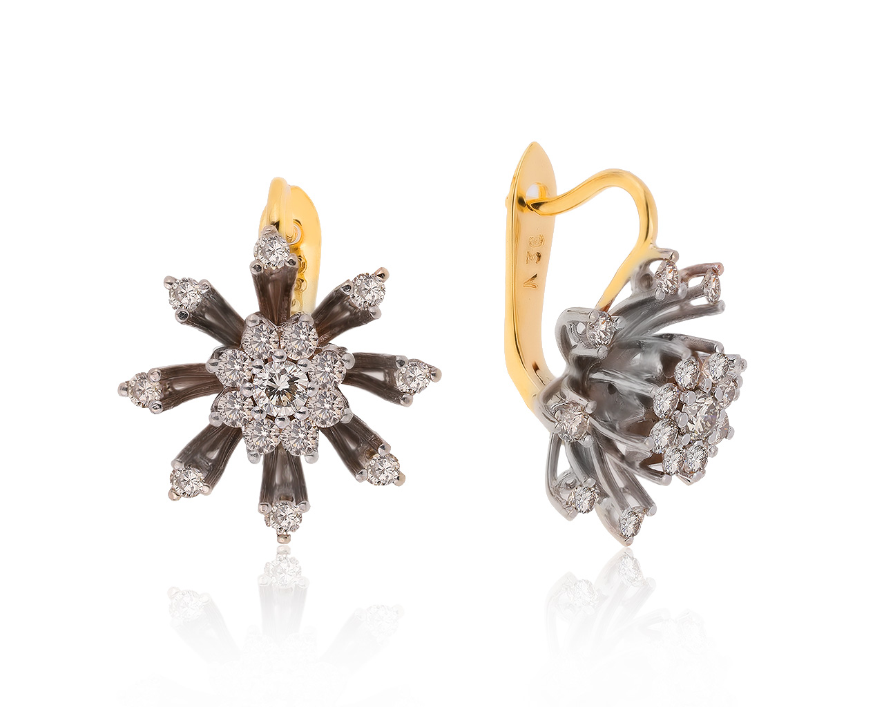 Изысканные золотые серьги с бриллиантами 1.84ct