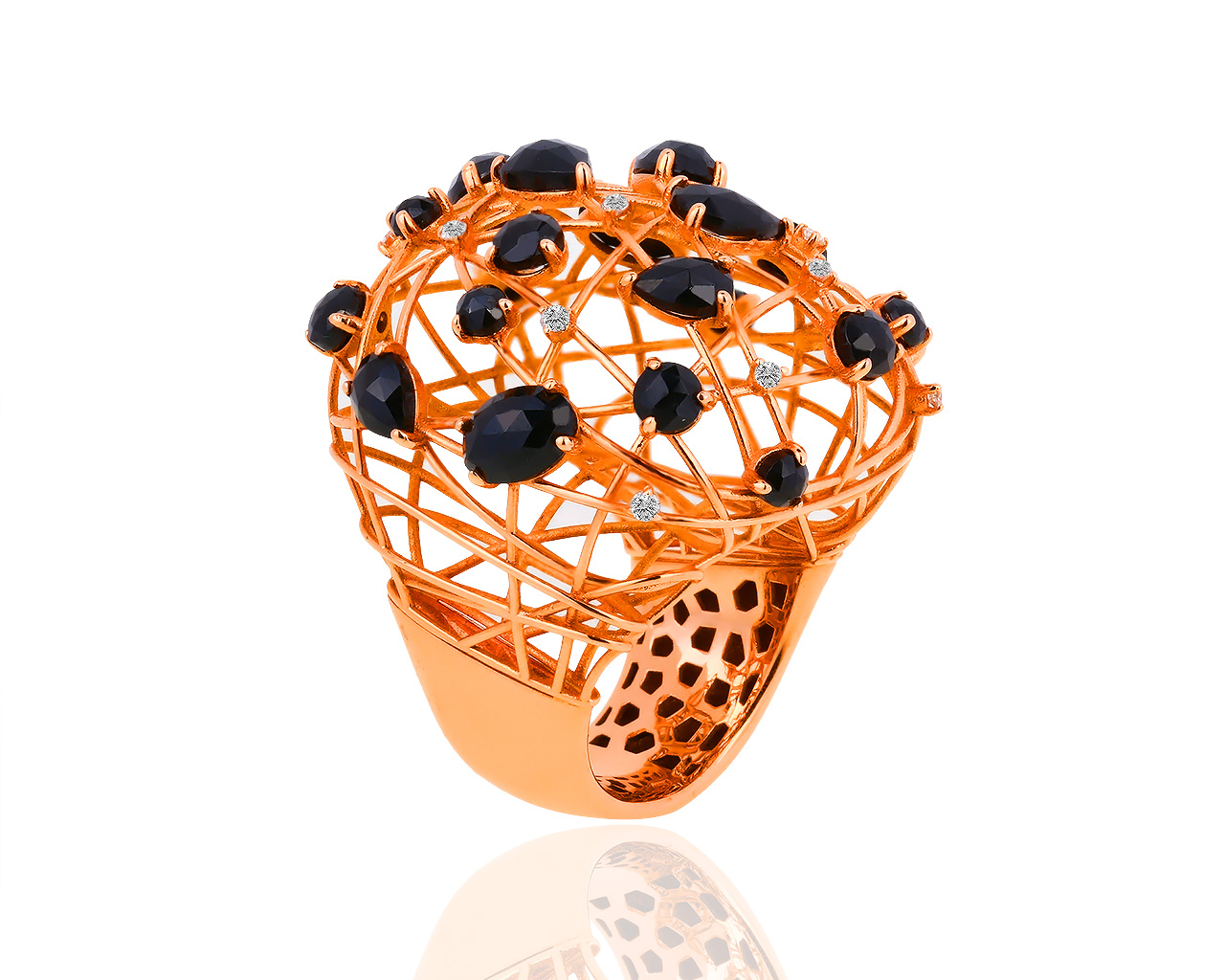 Оригинальное золотое кольцо с ониксом и бриллиантами 0.15ct Giovanni Ferraris 070317/7