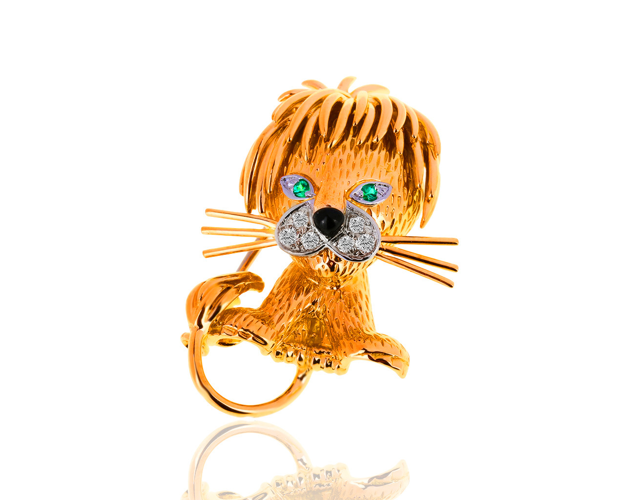 Оригинальная золотая брошь с бриллиантами и изумрудами Van Cleef&Arpels Lion 220319/8