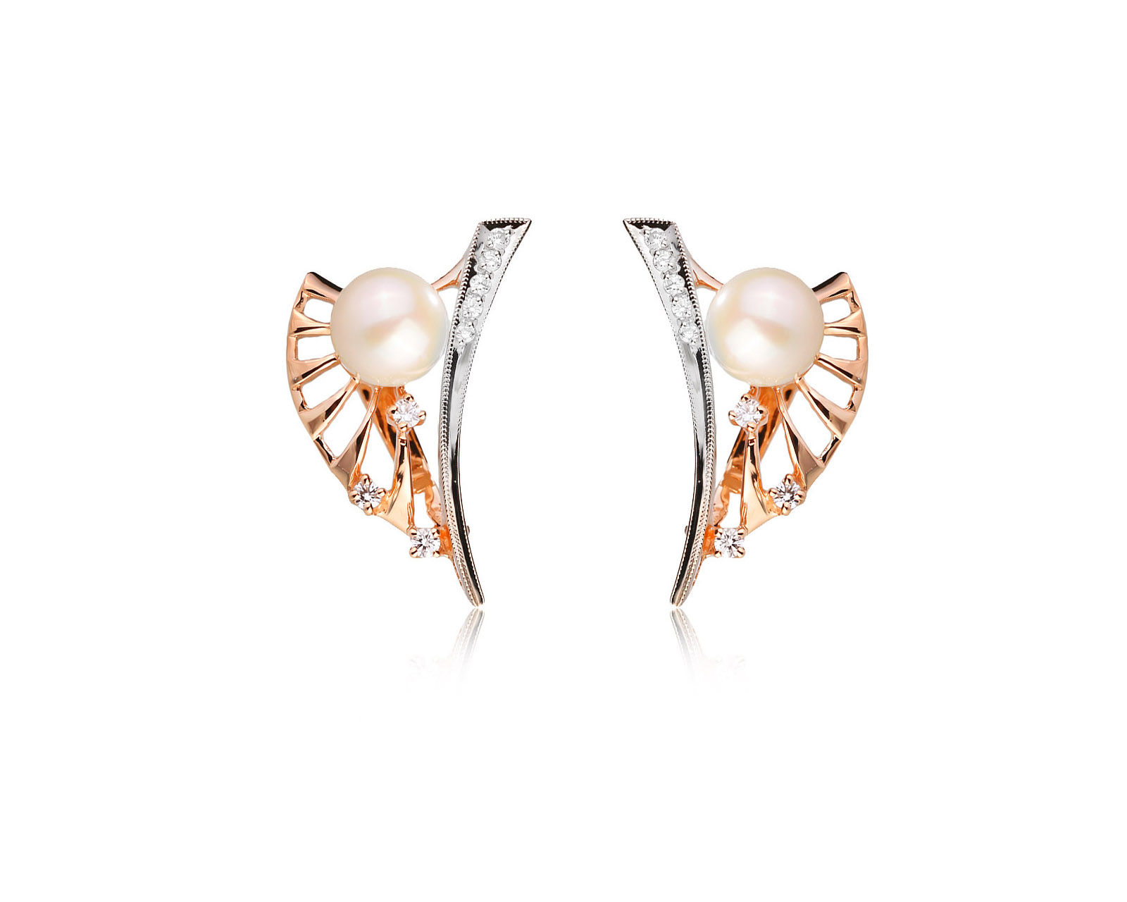 Золотые серьги с жемчугом 7.20 мм и бриллиантами 0.18ct 050726/2