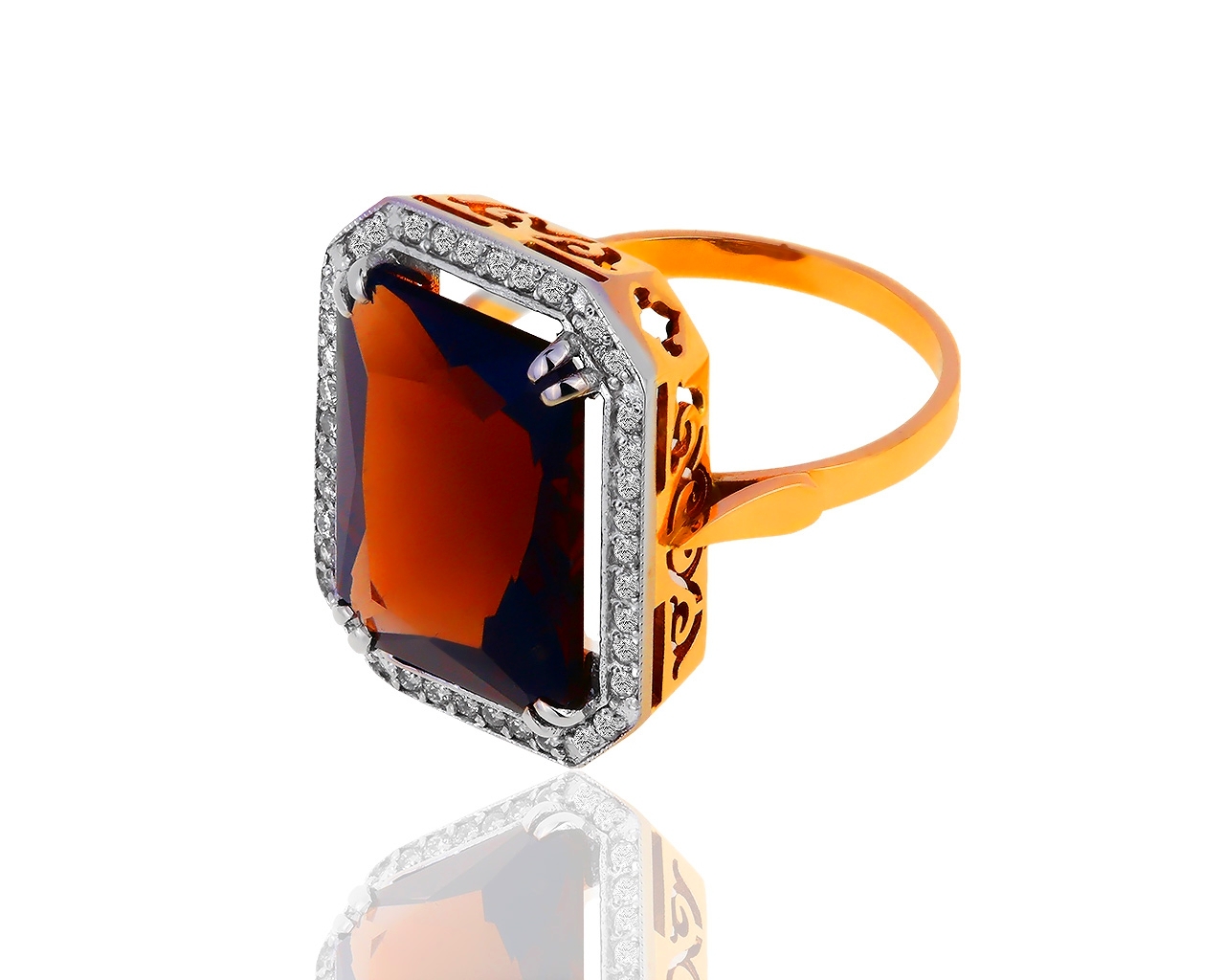 Золотое кольцо с дымчатым кварцем и бриллиантами 0.26ct 060519/7