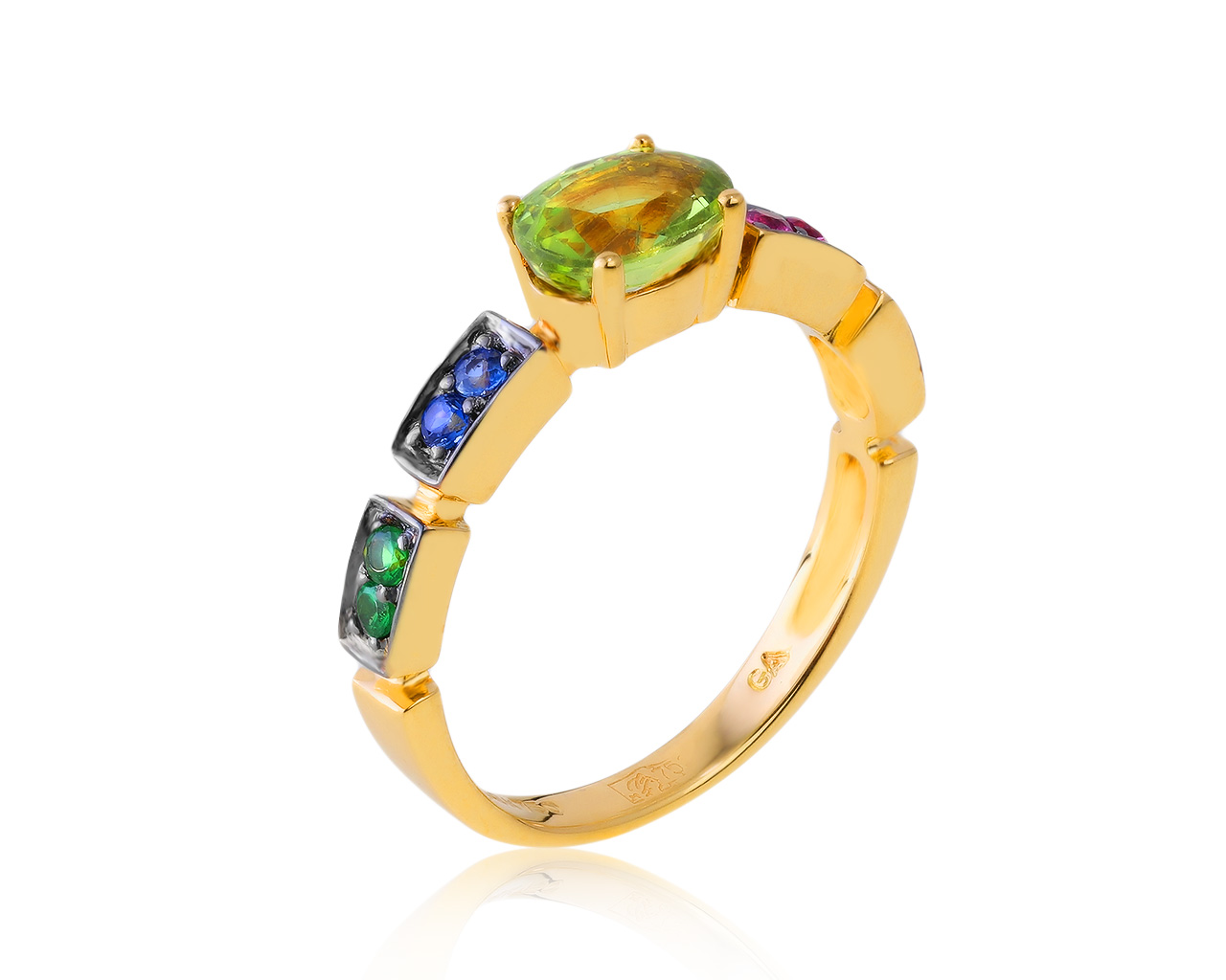 Чарующее золотое кольцо с цветными сапфирами 1.00ct