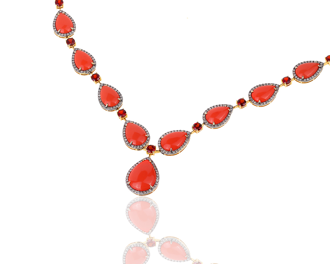 Золотое колье с гранатами, кораллами и бриллиантами 1.43ct 261118/3