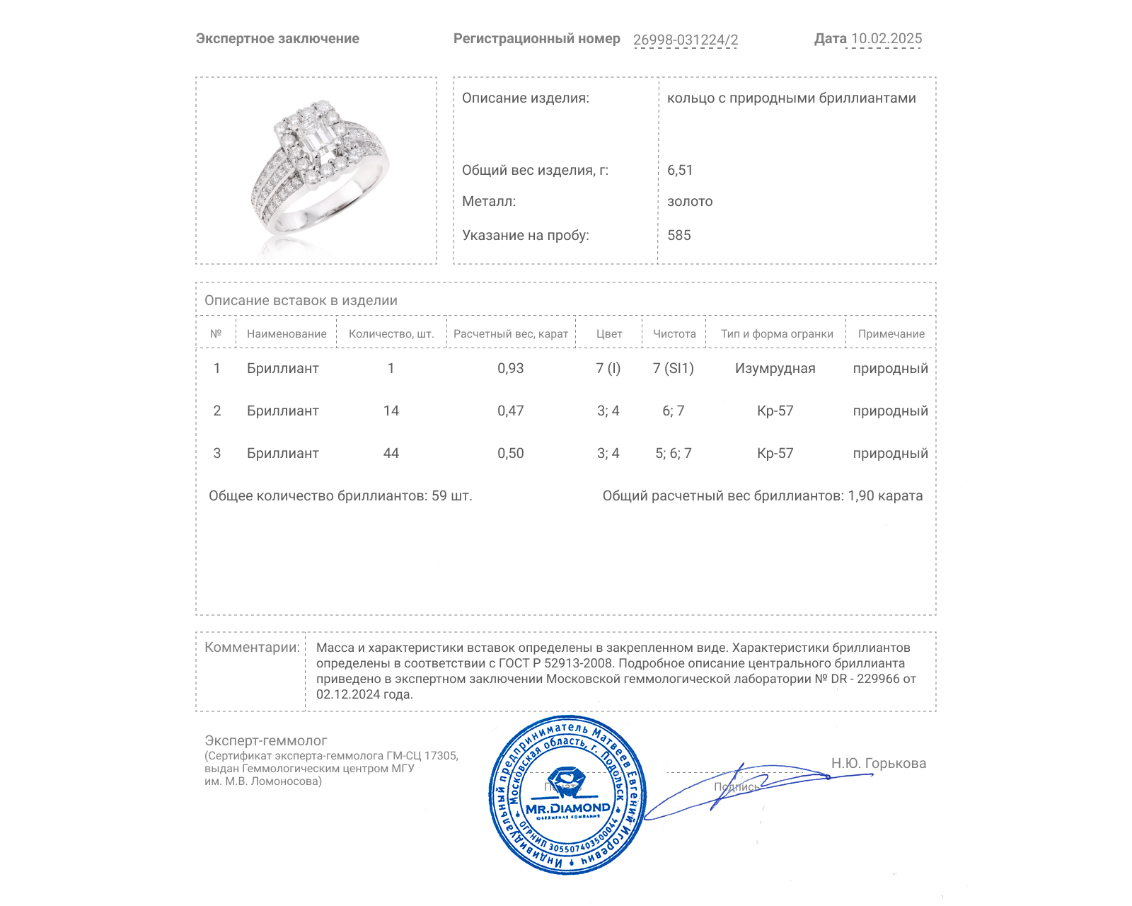 Золотое кольцо с бриллиантами 1.90ct