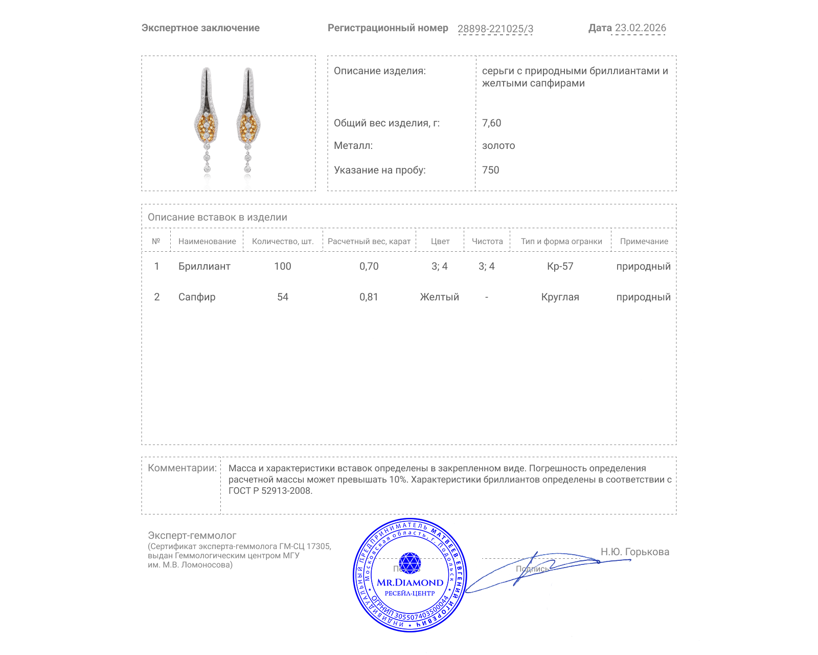 Золотые серьги с сапфирами 0.81ct и бриллиантами 0.70ct