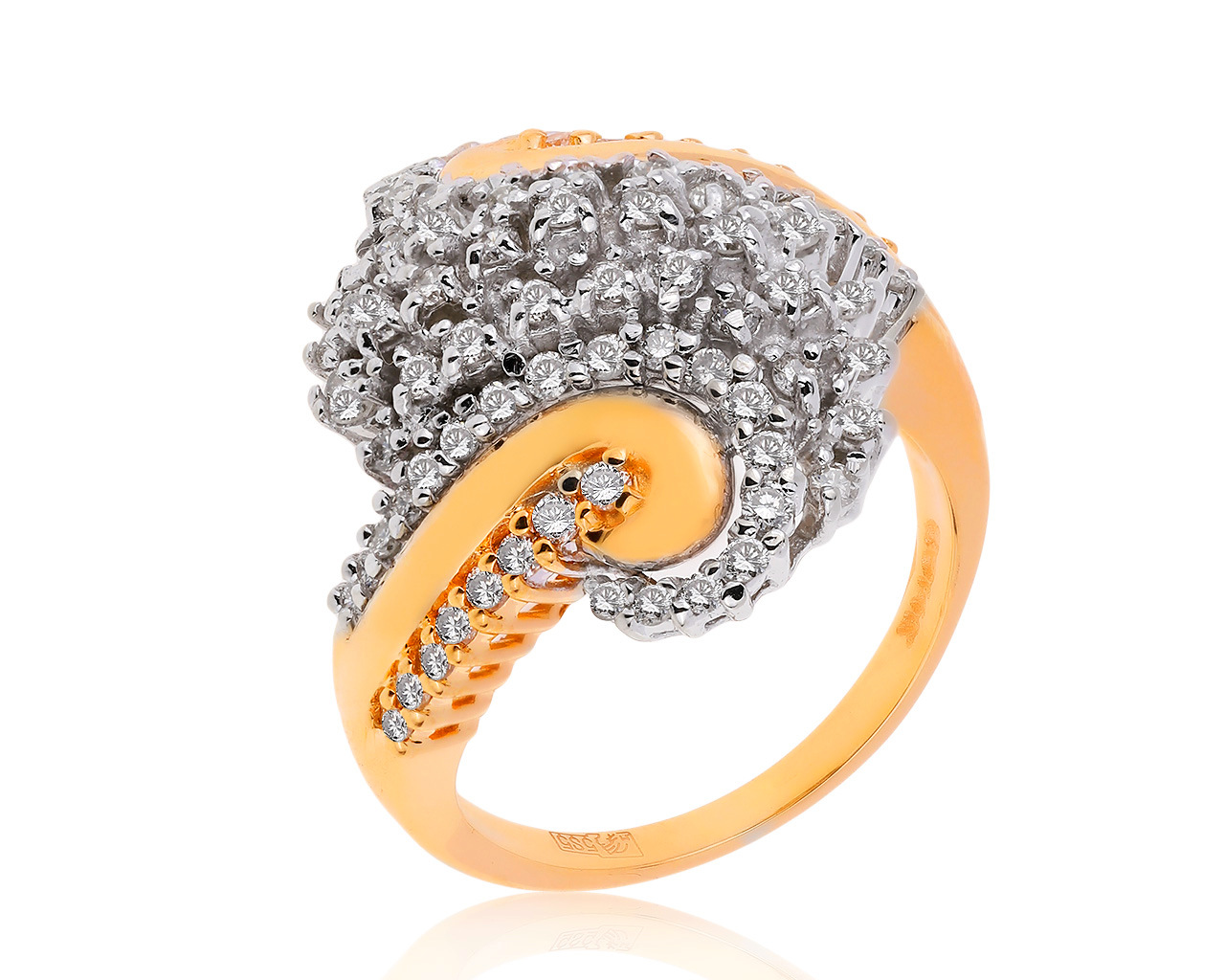 Богатое золотое кольцо с бриллиантами 1.01ct