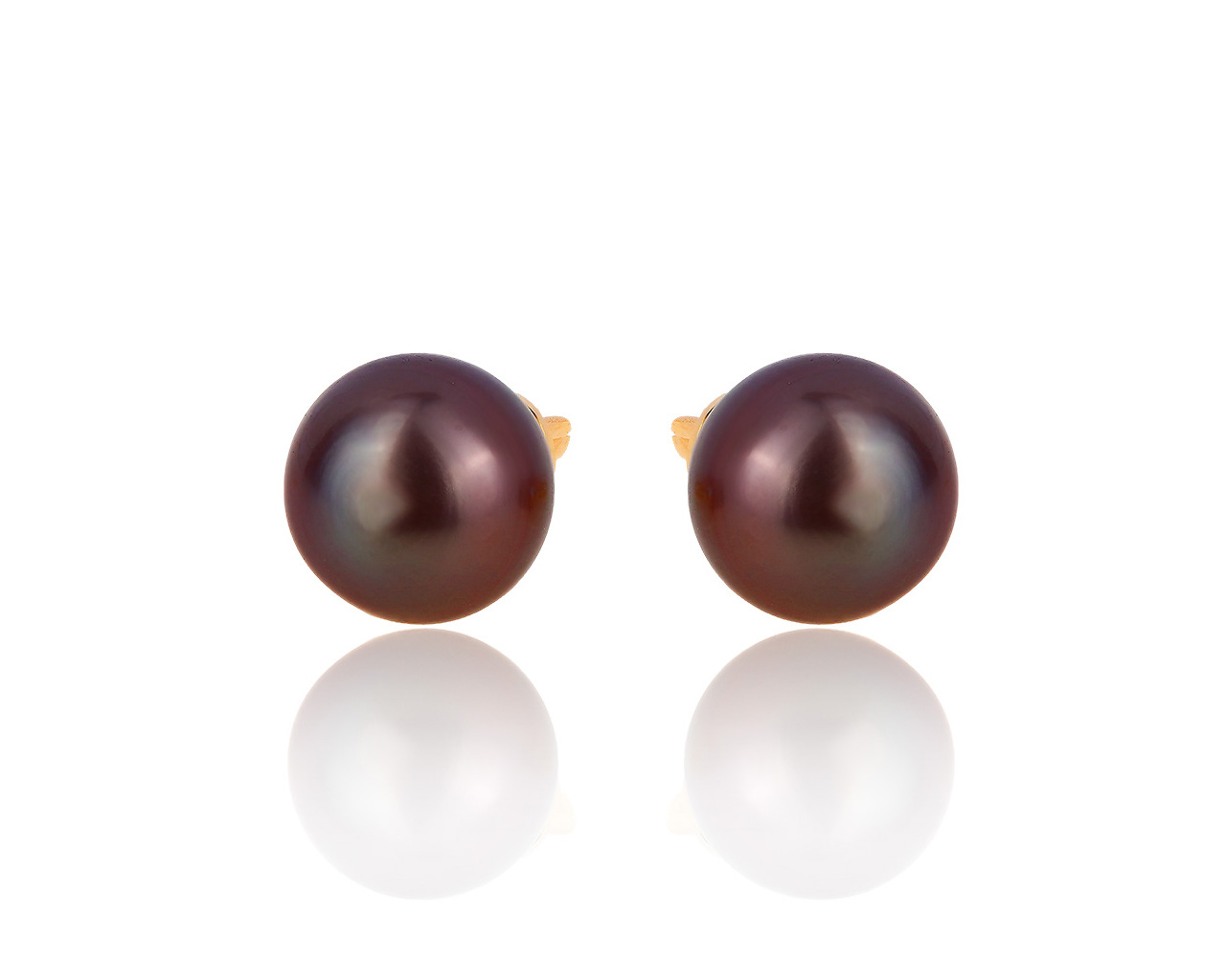 Модные золотые серьги-пусеты с черным жемчугом Таити 190619/11