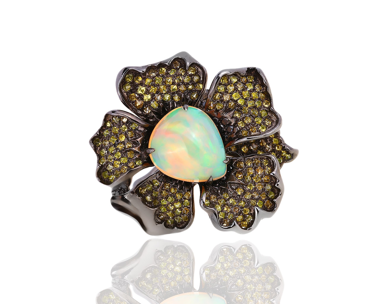 Золотое кольцо с опалом и черными бриллиантами 0.95ct 210818/6