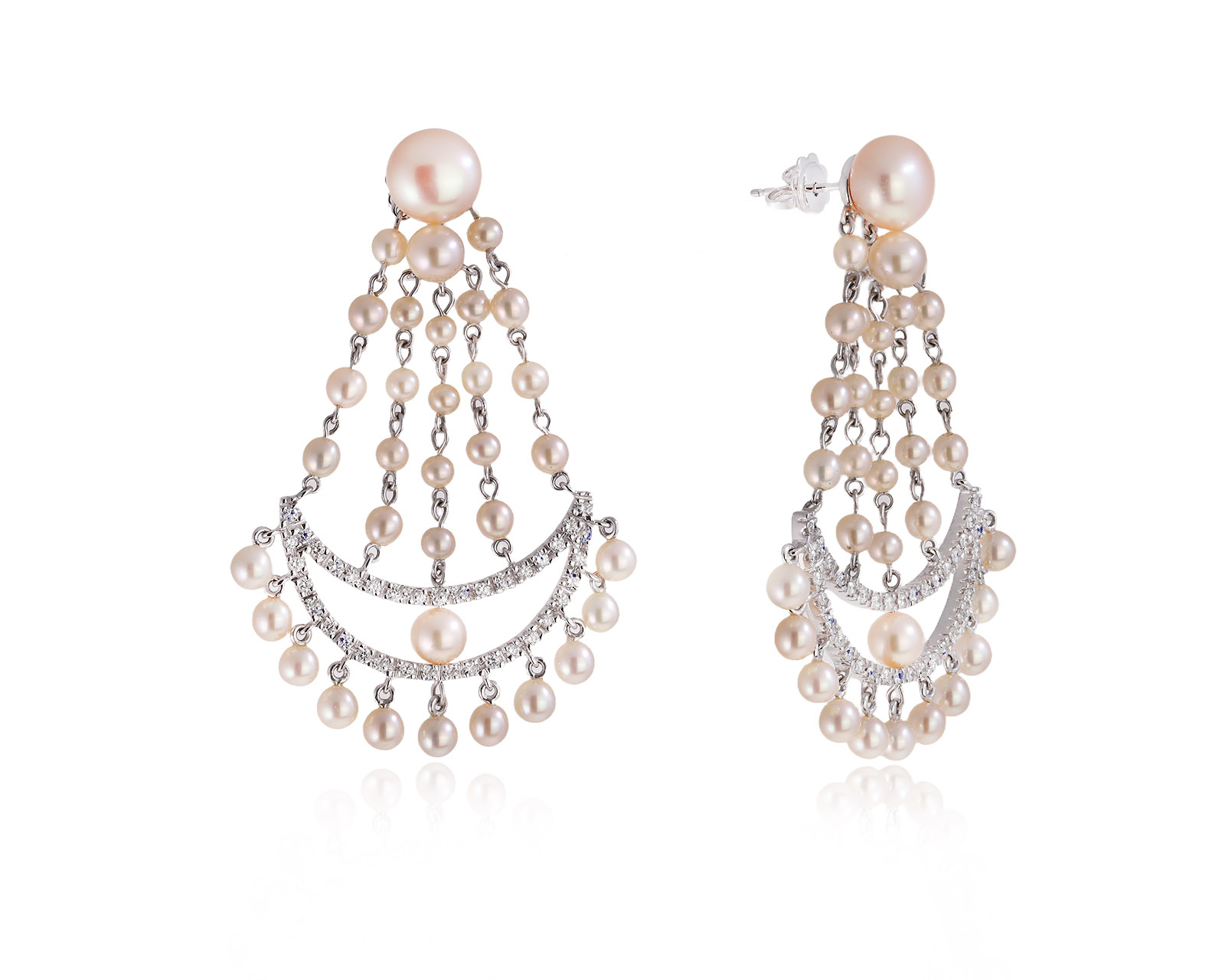 Оригинальные золотые серьги с жемчугом и бриллиантами 0.88ct MiMi