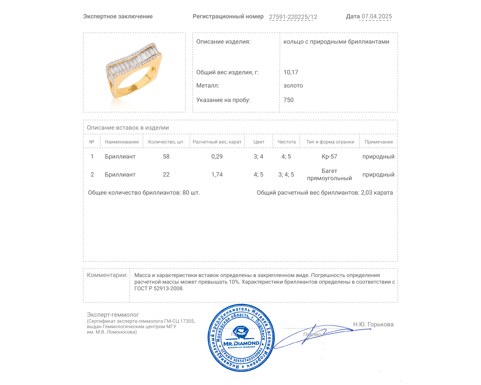 Золотое кольцо с бриллиантами 2.03ct