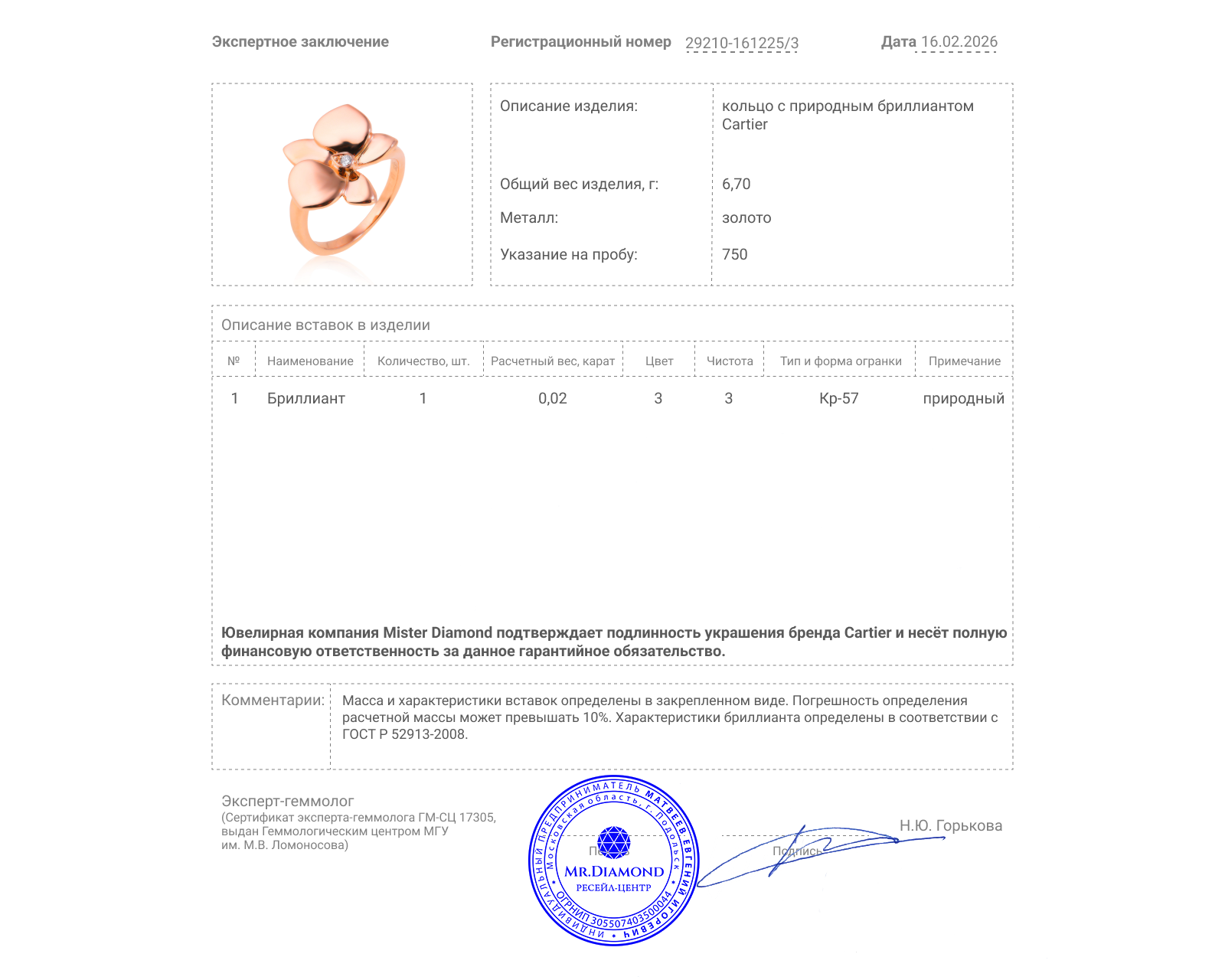 Оригинальное золотое кольцо Cartier Caresse d'Orchidées