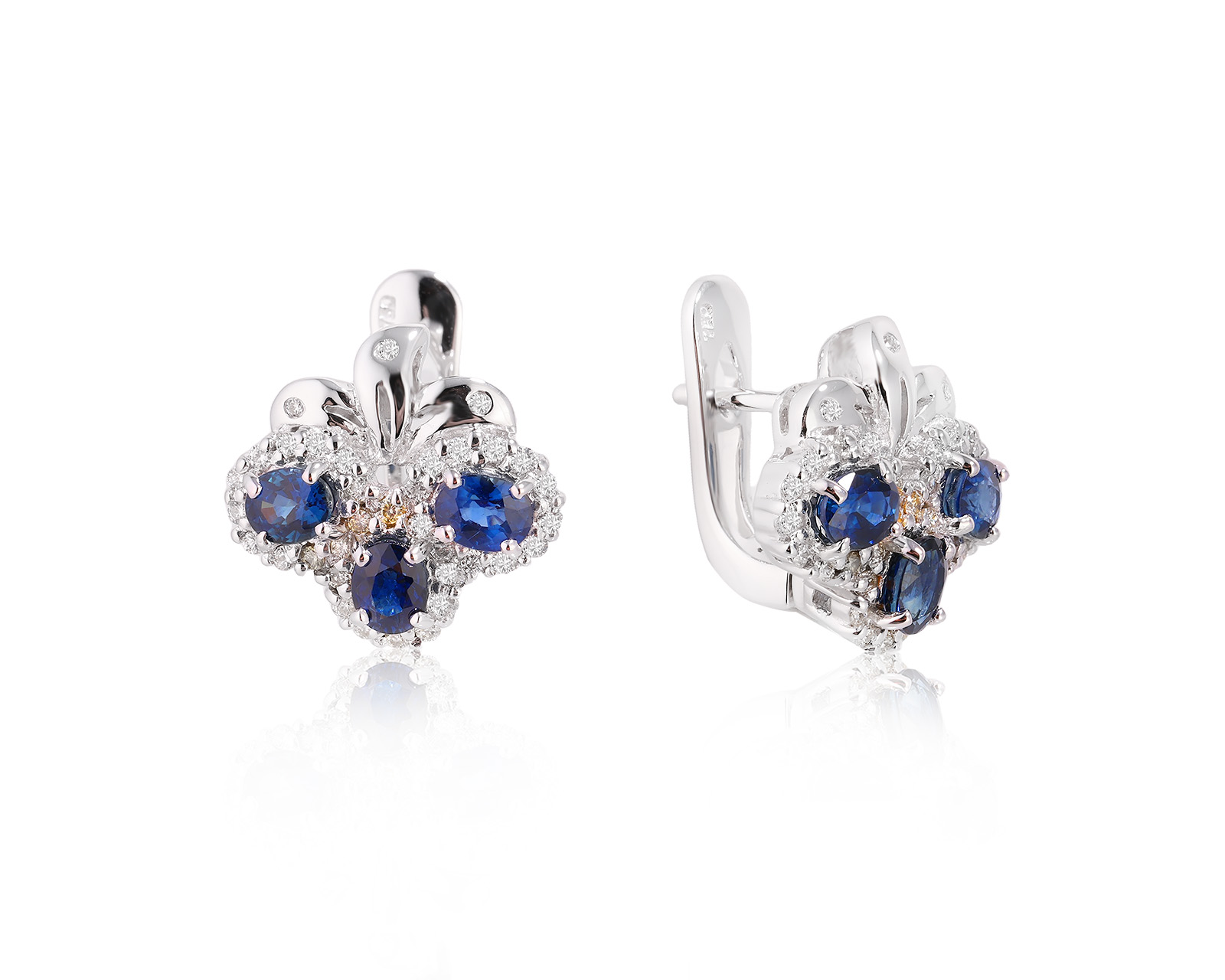 Золотые серьги с сапфирами 2.21ct и бриллиантами 0.42ct