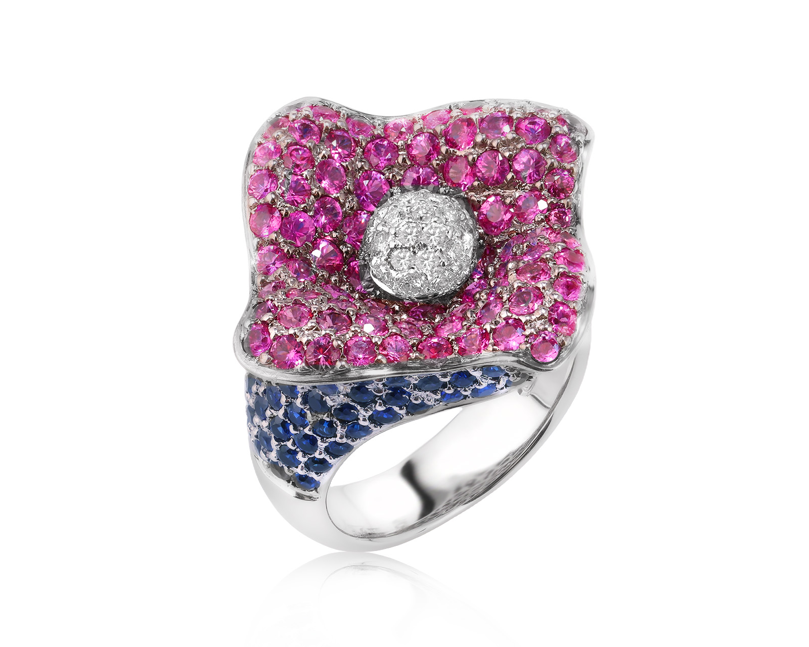 Золотое кольцо с сапфирами 7.01ct и бриллиантами 0.32ct 281225/1