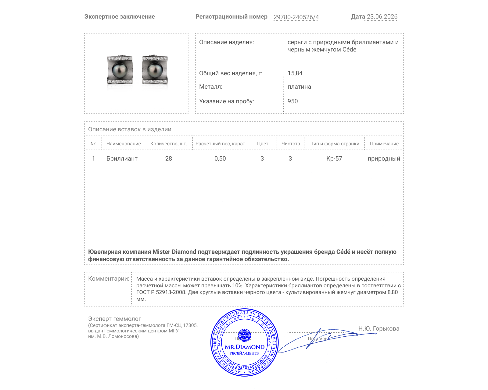 Оригинальные платиновые серьги с бриллиантами 0.50ct Cédé