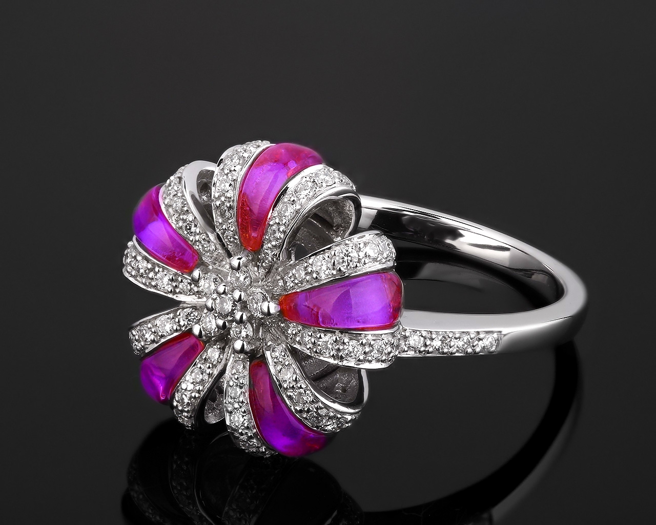 Волшебное бриллиантовое кольцо с аметистами