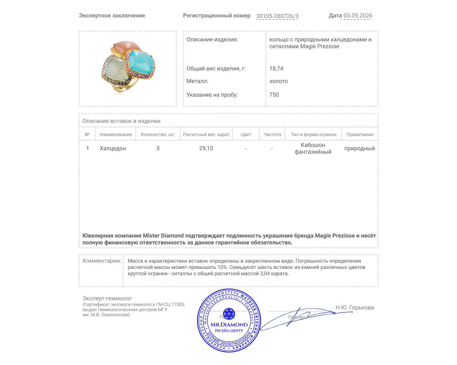 Оригинальное золотое кольцо с халцедонами 29.10ct Magie Preziose