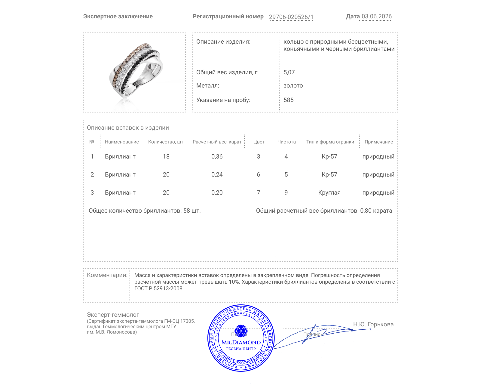 Золотое кольцо с бриллиантами 0.80ct