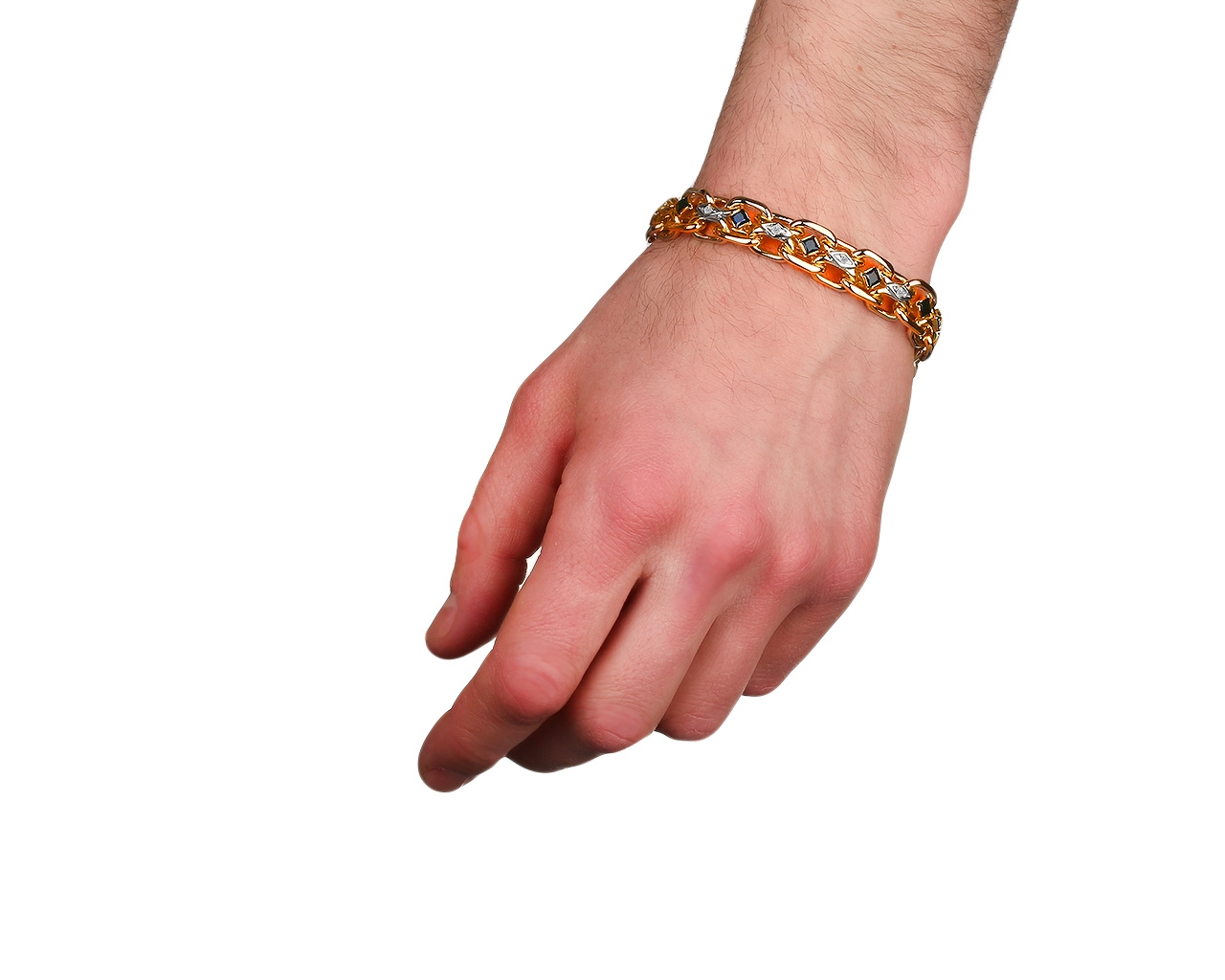 Солидный золотой браслет с бриллиантами и сапфирами 4.22ct
