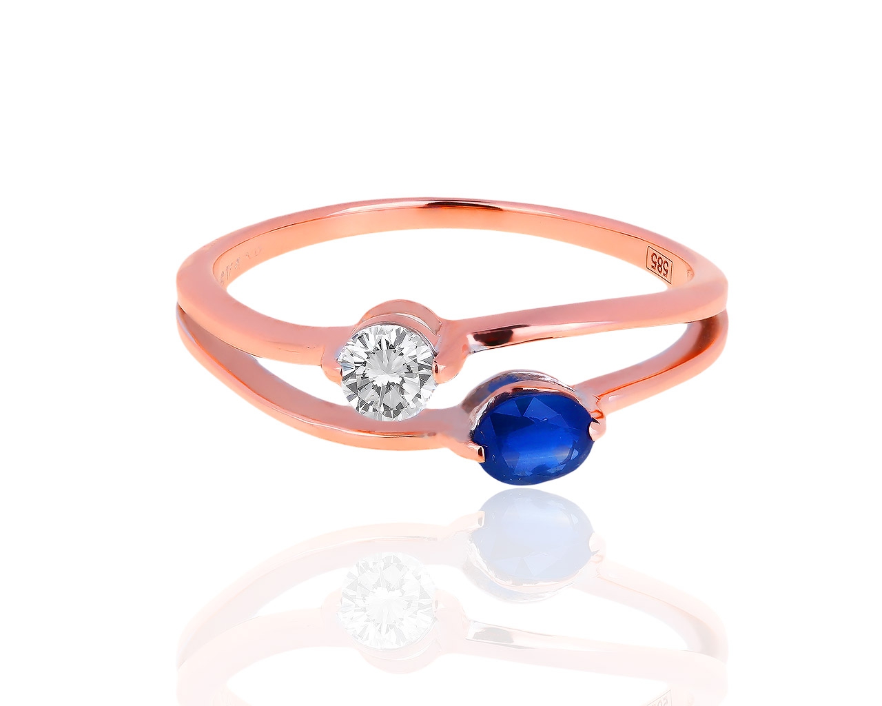 Золотое кольцо с бриллиантом 0.20ct и сапфиром 0.22ct 151018/1