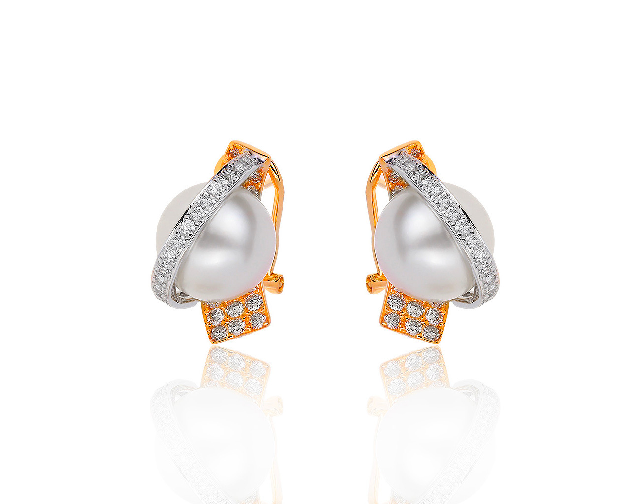 Роскошные золотые серьги с жемчугом 11.00 мм 260919/9