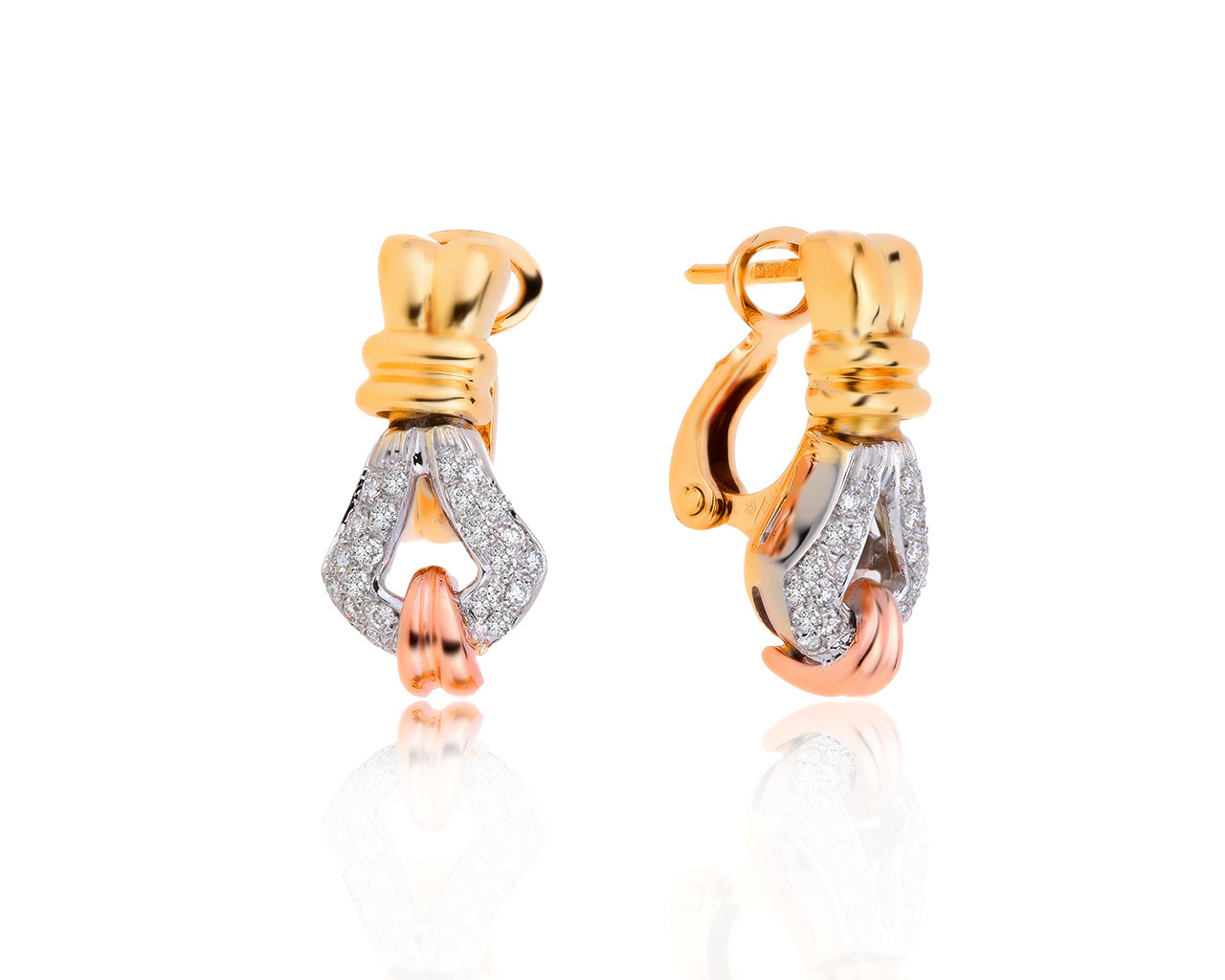 Богатые золотые серьги с бриллиантами 0.27ct