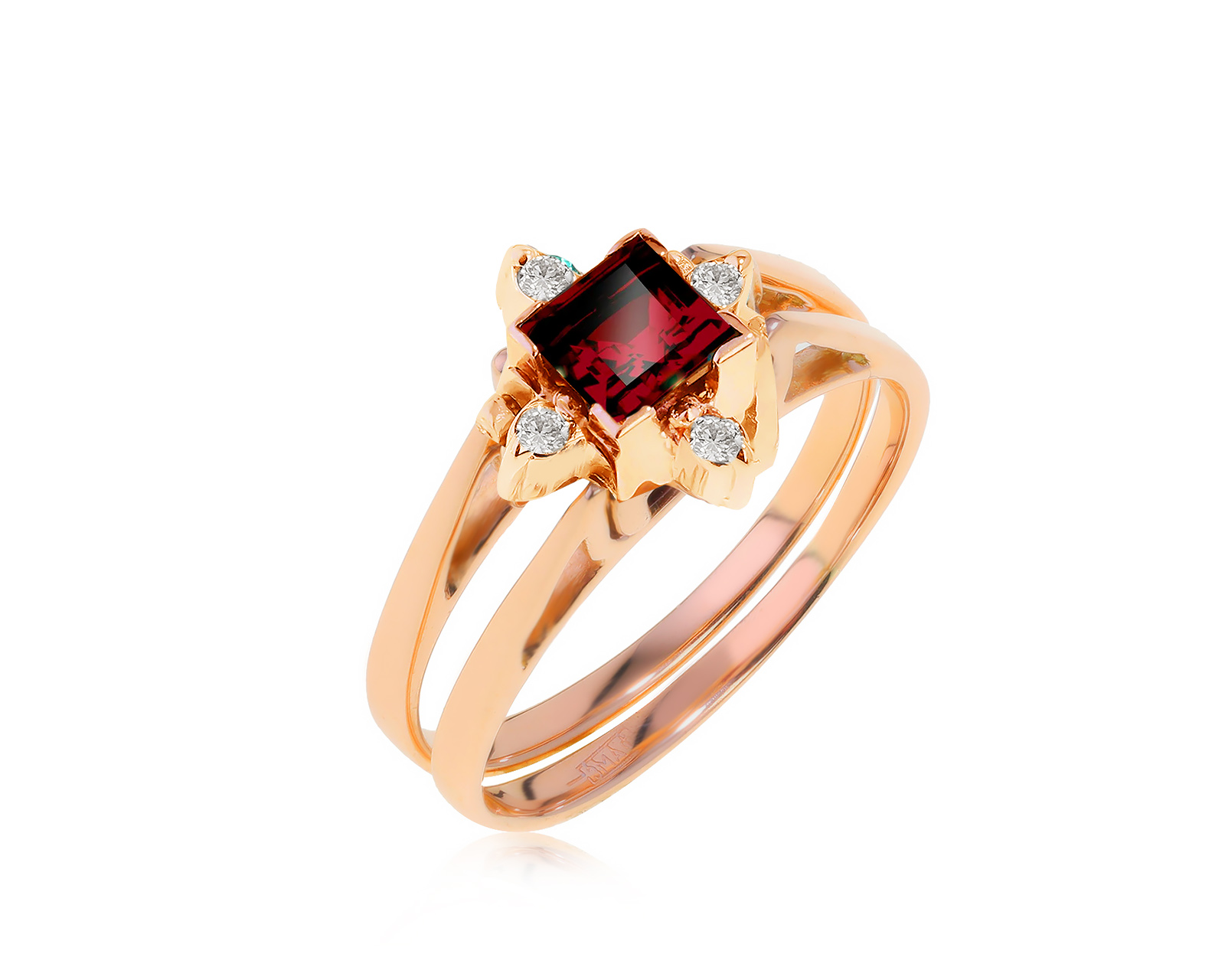 Богатое золотое кольцо с гранатом 0.85ct 160122/5