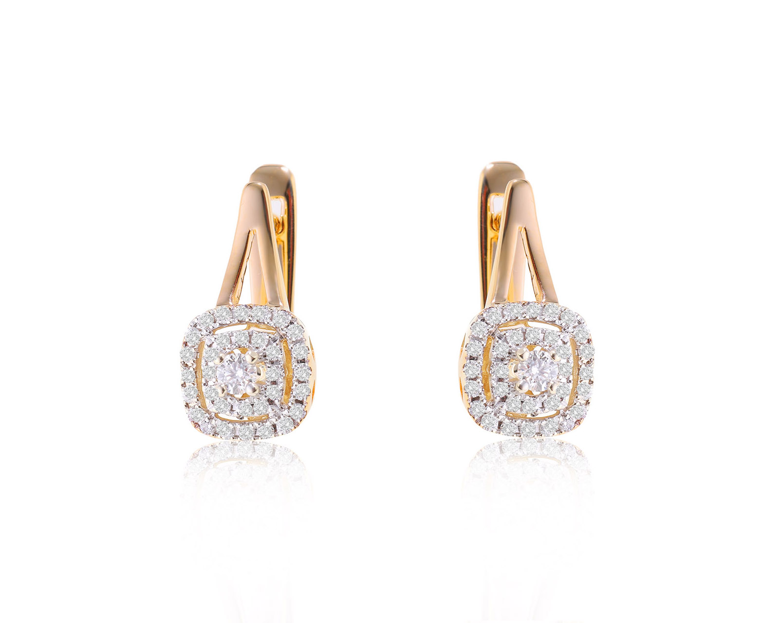 Богатые золотые серьги с бриллиантами 0.46ct