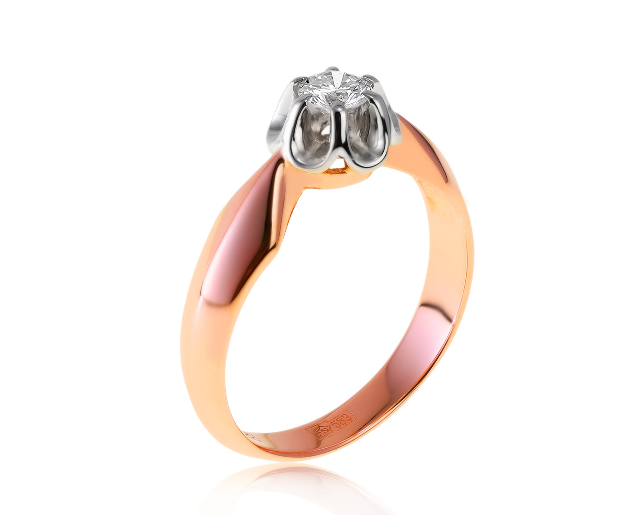 Классическое золотое кольцо с бриллиантом 0.24ct СССР 070221/6 Классическое золотое кольцо с бриллиантом 0.24ct СССР 070221/6
