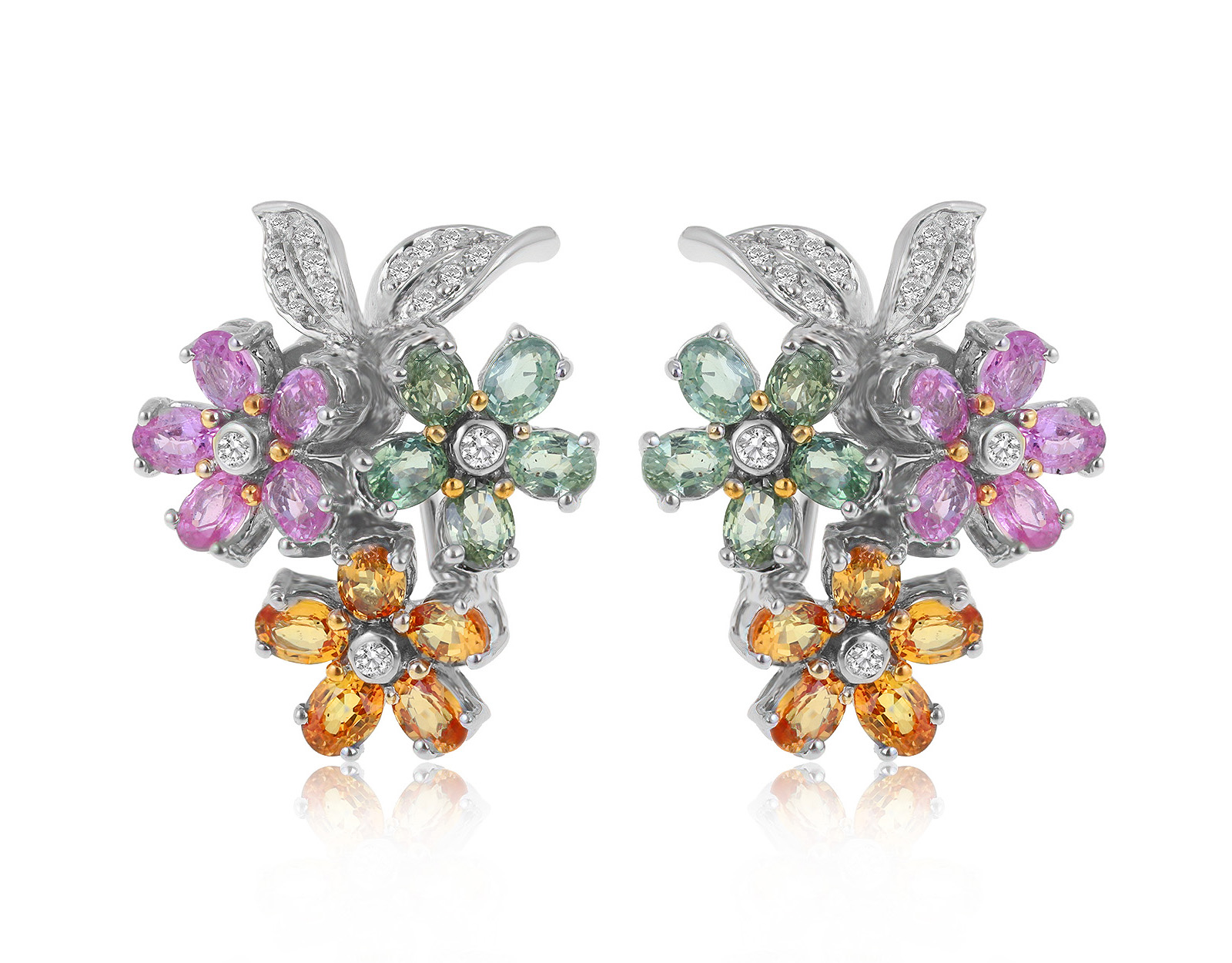 Коктейльные золотые серьги с цветными сапфирами 7.04ct 160621/8 Коктейльные золотые серьги с цветными сапфирами 7.04ct 160621/8