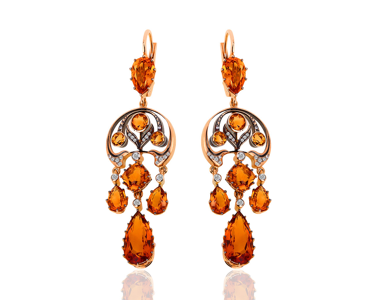 Золотые серьги с цитринами и бриллиантами 0.14ct 121218/8