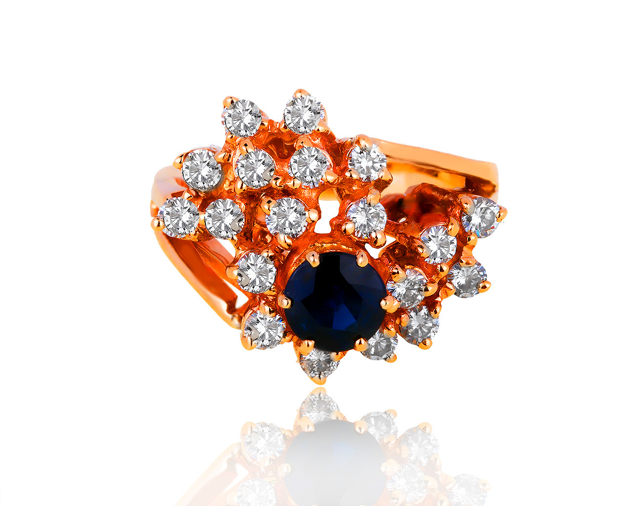 Романтичное золотое кольцо с бриллиантами 0.96ct и сапфиром 0.73ct