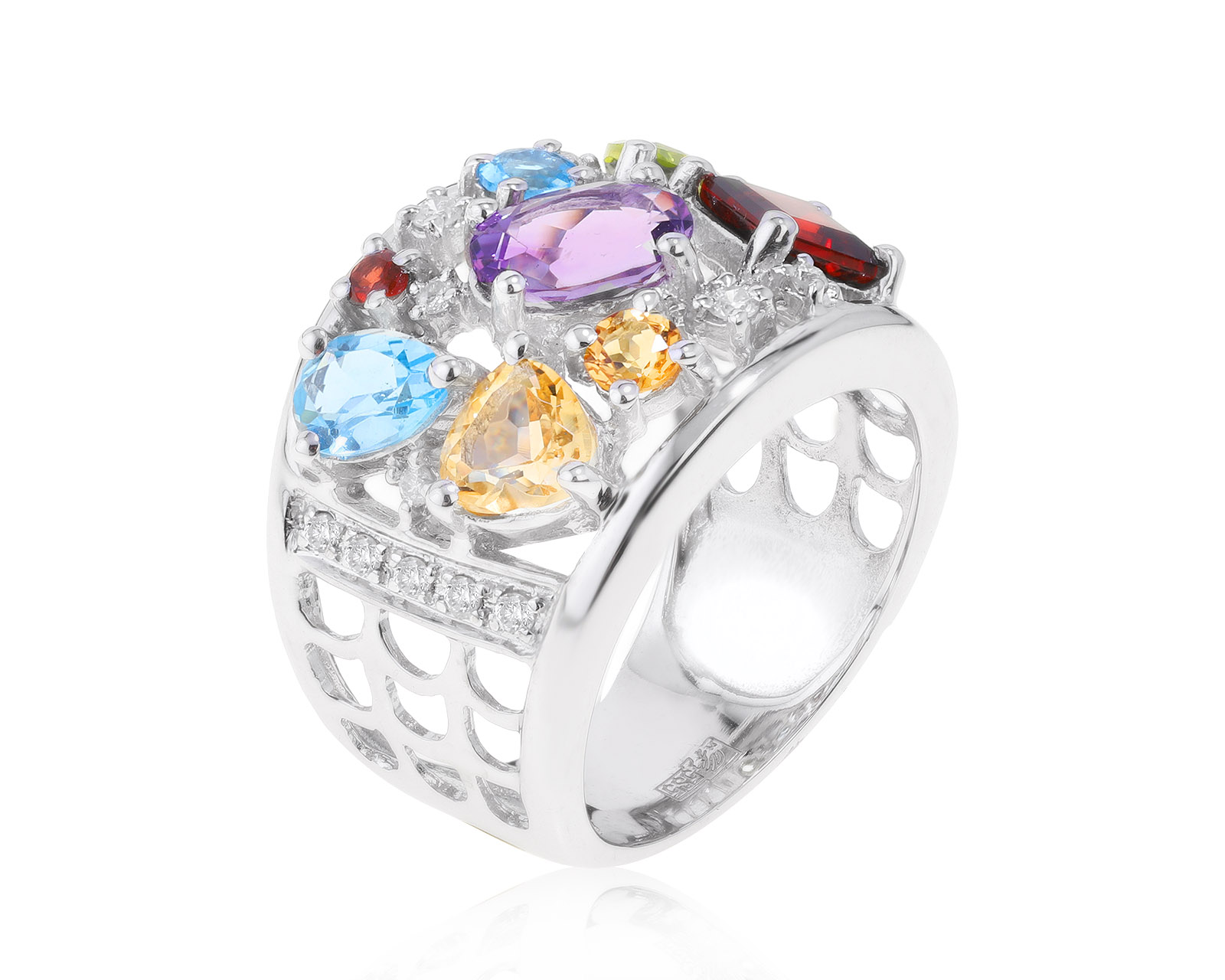 Коктейльное золотое кольцо с цветными камнями 3.36ct 151221/1