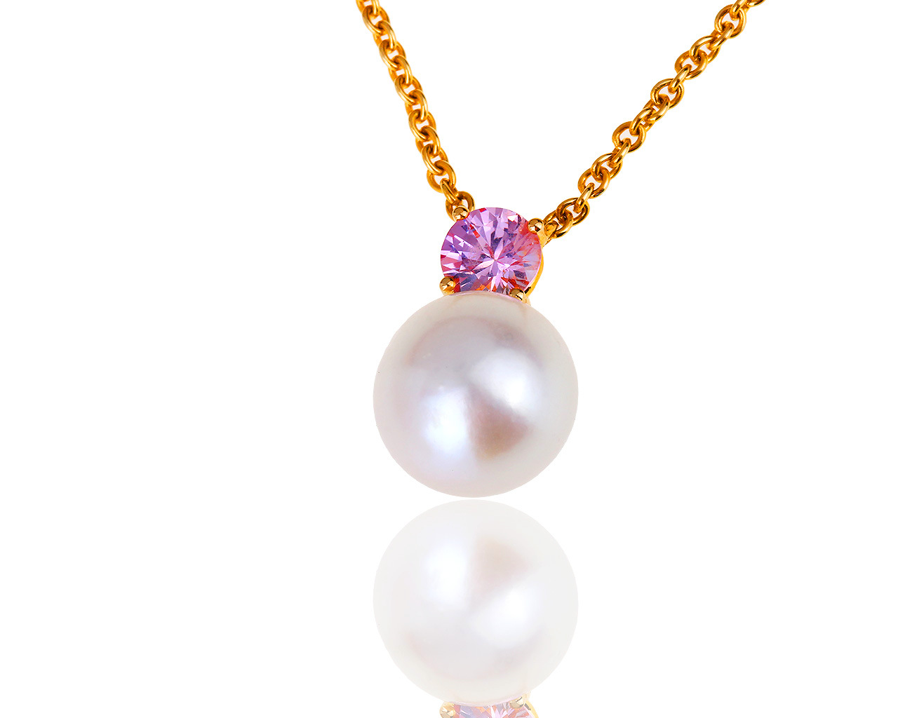 Золотая подвеска с жемчугом и сапфиром 0.60ct Schoeffel 