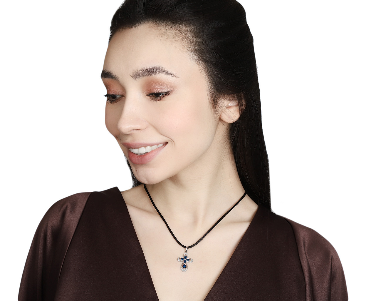 Красивый золотой кулон с сапфирами 1.48ct