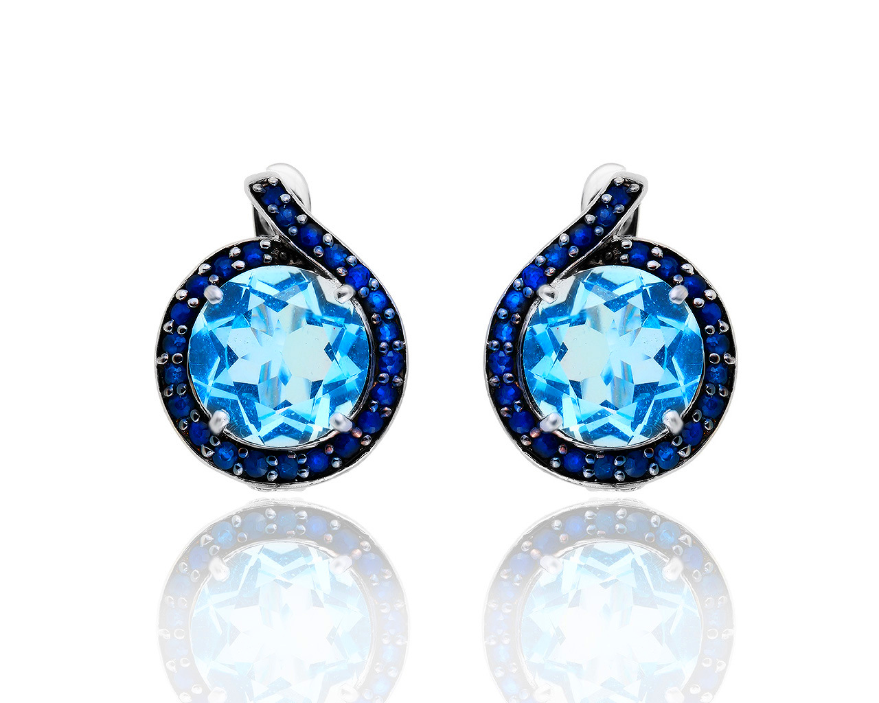 Нарядные золотые серьги с топазом и сапфирами 0.78ct 250619/4