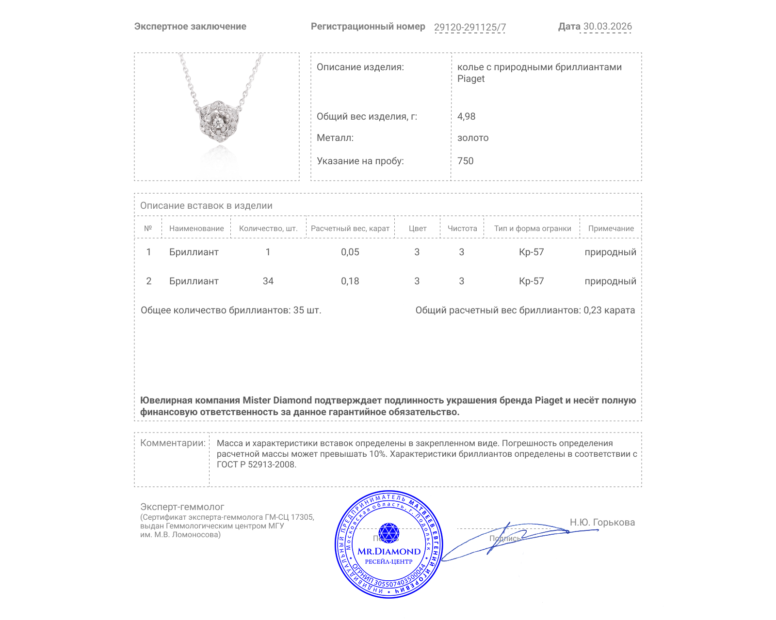 Оригинальное золотое колье с бриллиантами 0.23ct Piaget Rose