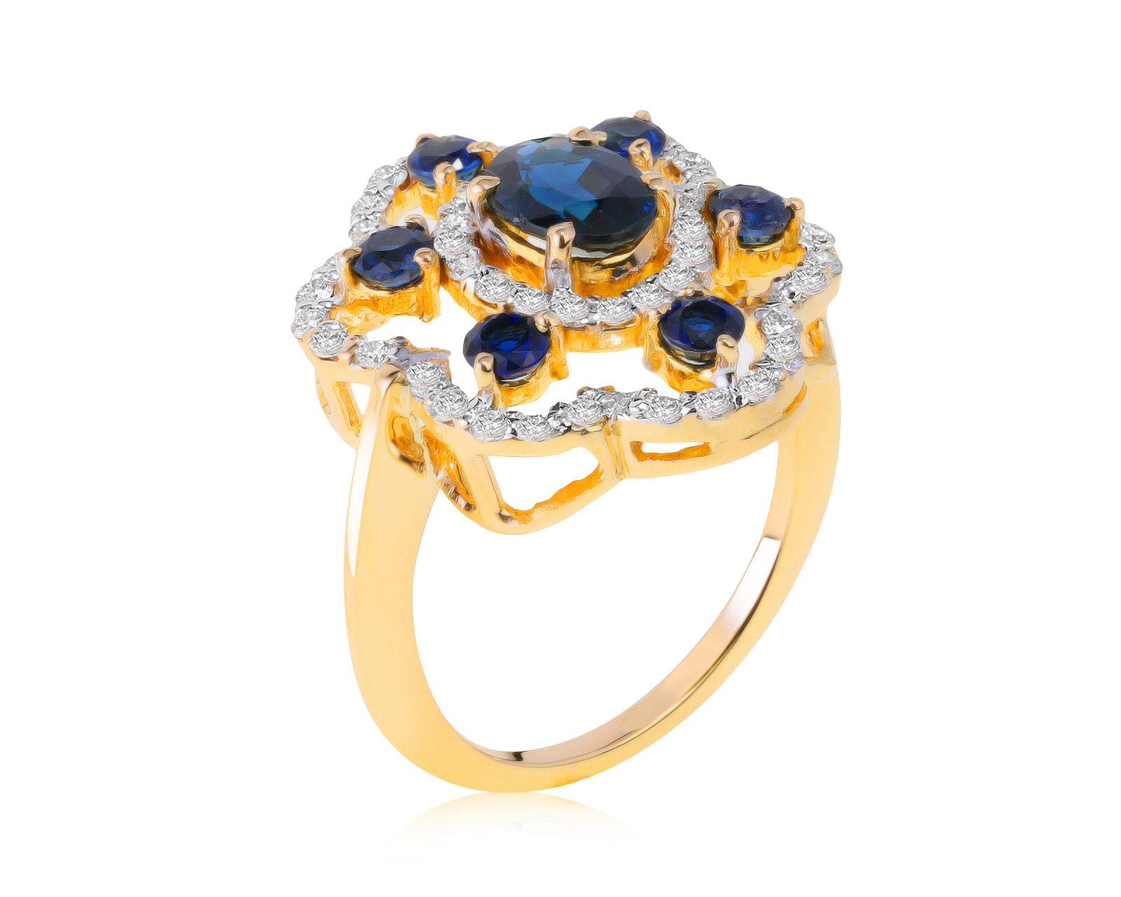 Восхитительное золотое кольцо с сапфирами 1.76ct 011021/9
