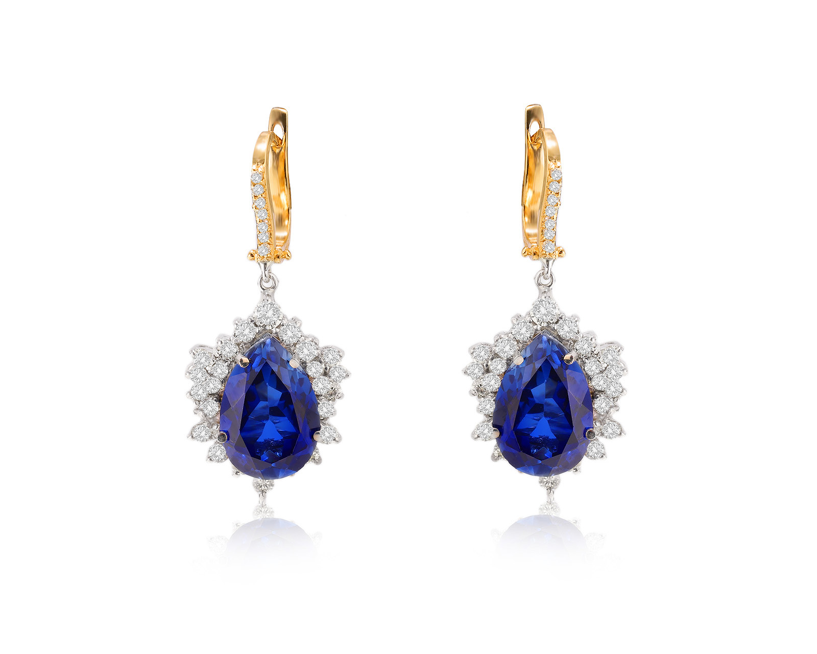 Золотые серьги с сапфирами 15.50ct и бриллиантами 2.35ct