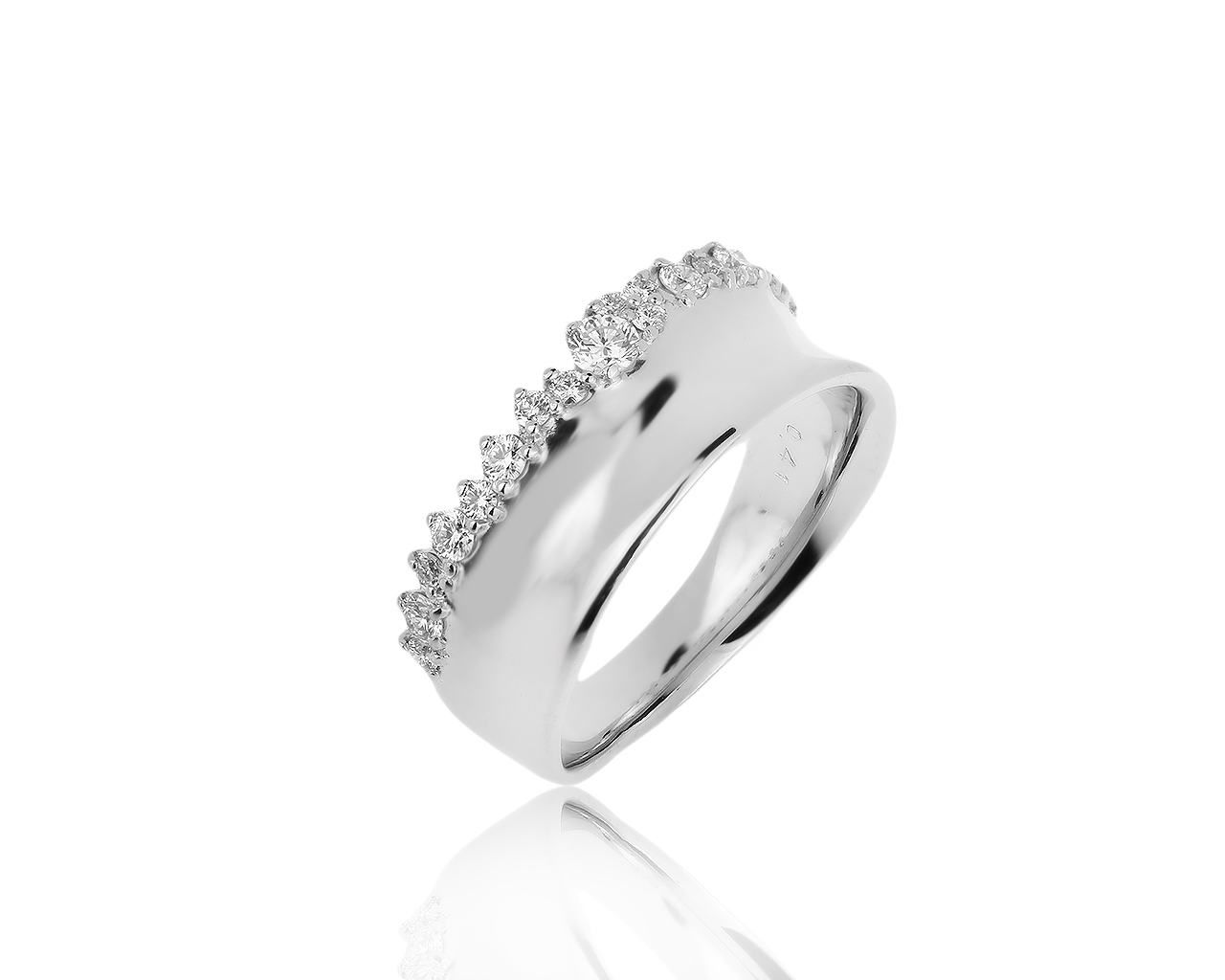 Современное платиновое кольцо с бриллиантами 0.41ct 081119/4