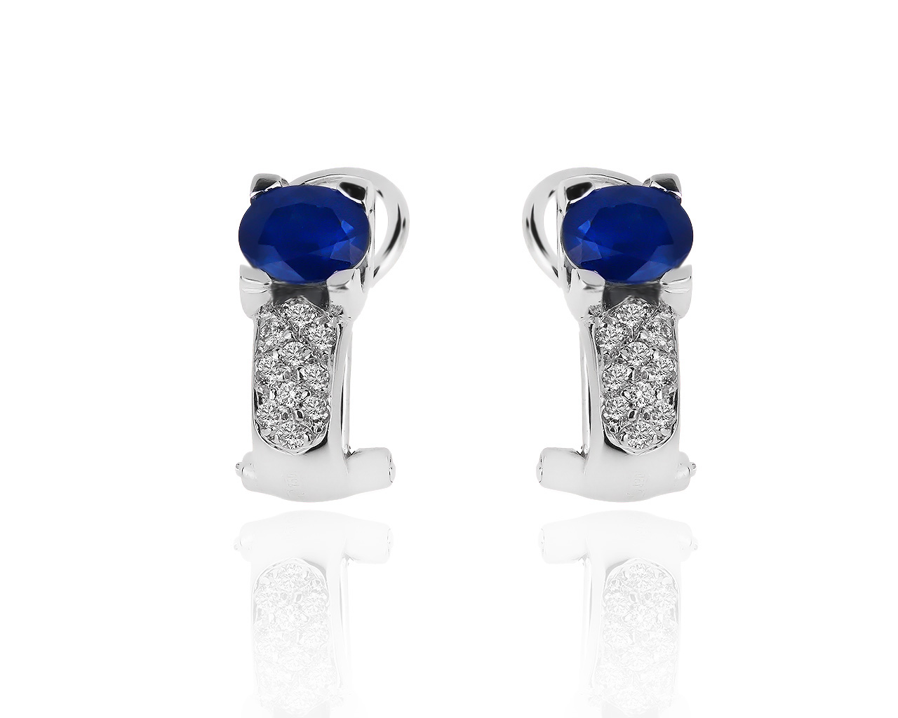 Идеальные золотые серьги с бриллиантами 0.13ct и сапфирами 1.16ct 010719/22
