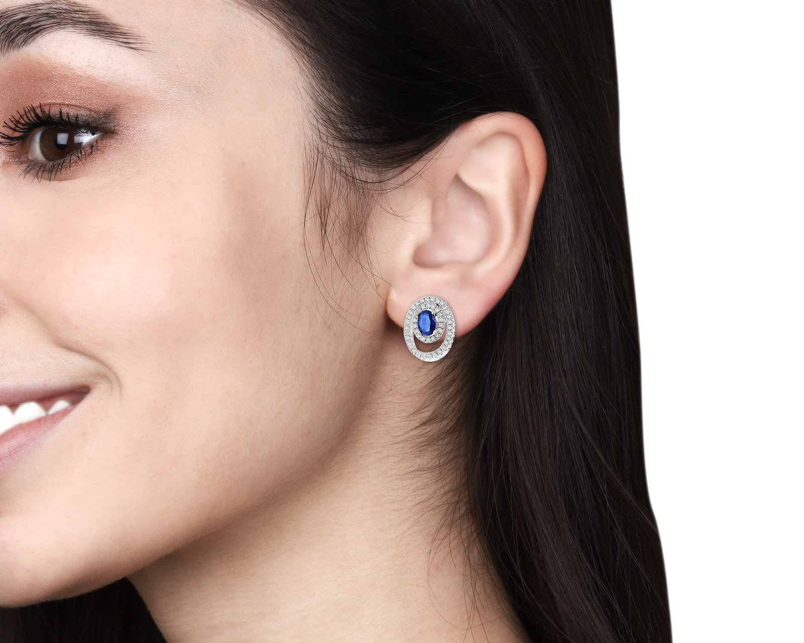 Праздничные золотые серьги с сапфирами 1.30ct