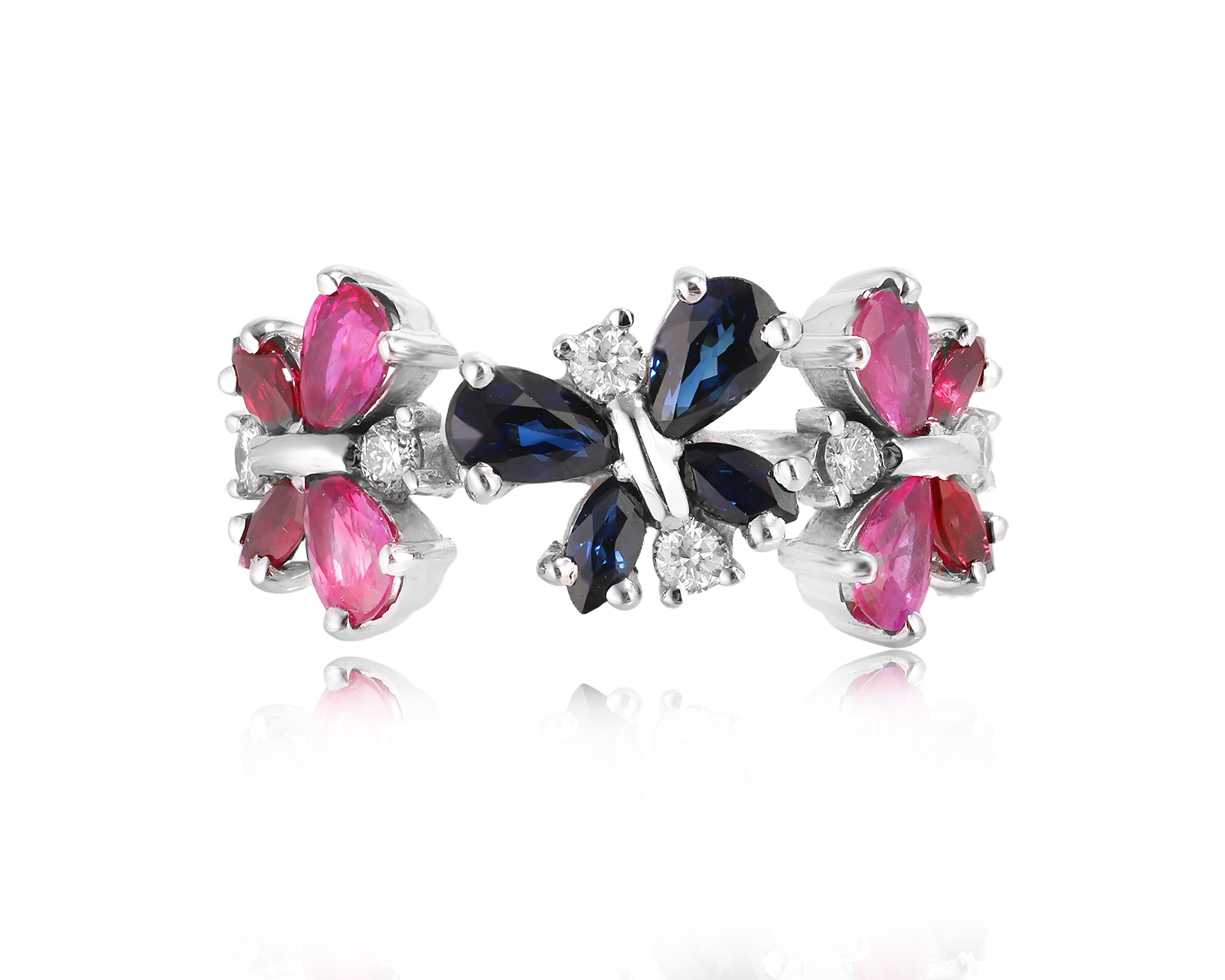 Золотое кольцо с сапфирами 0.60ct и рубинами 1.27ct