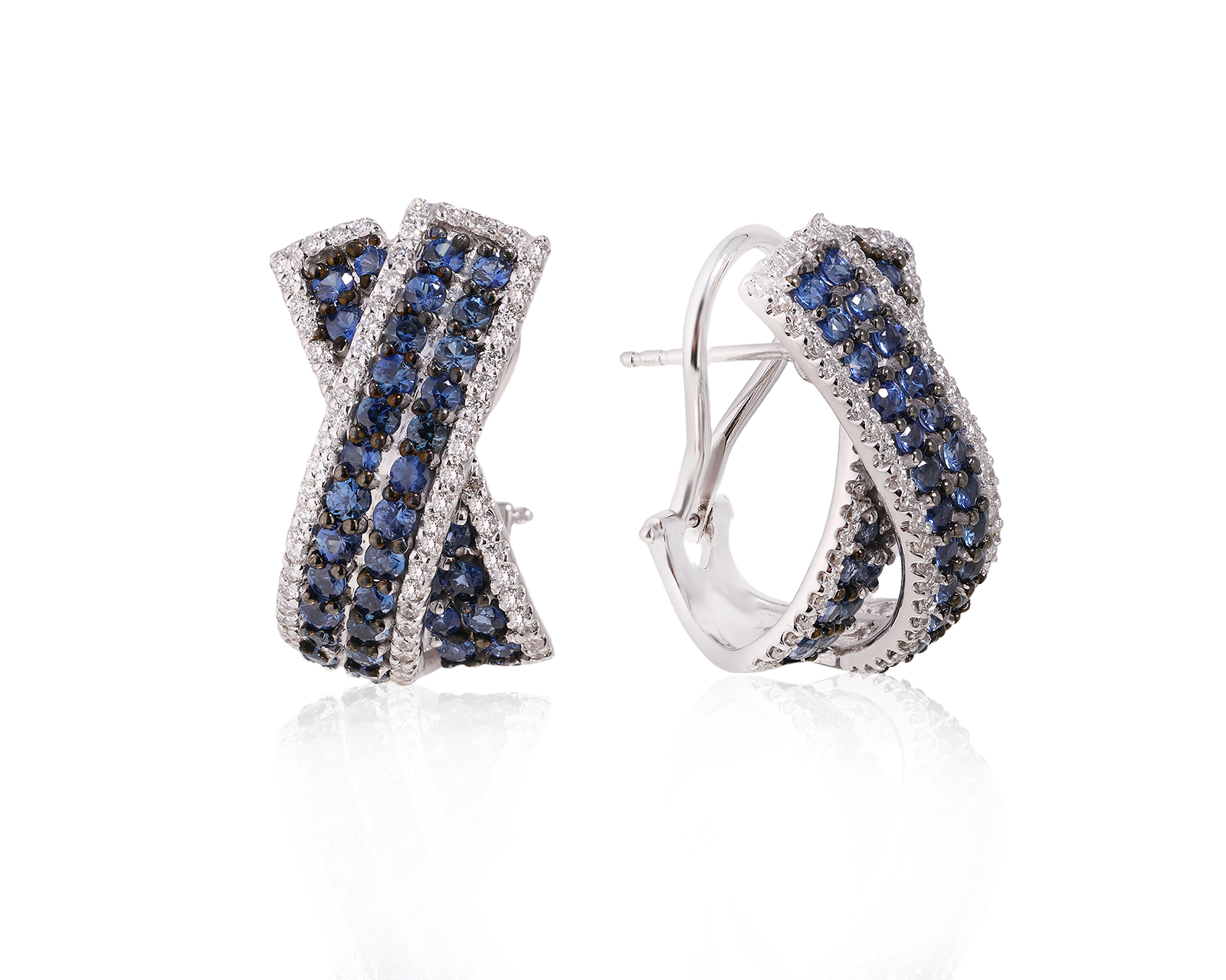 Золотые серьги с сапфирами 3.23ct и бриллиантами 0.11ct