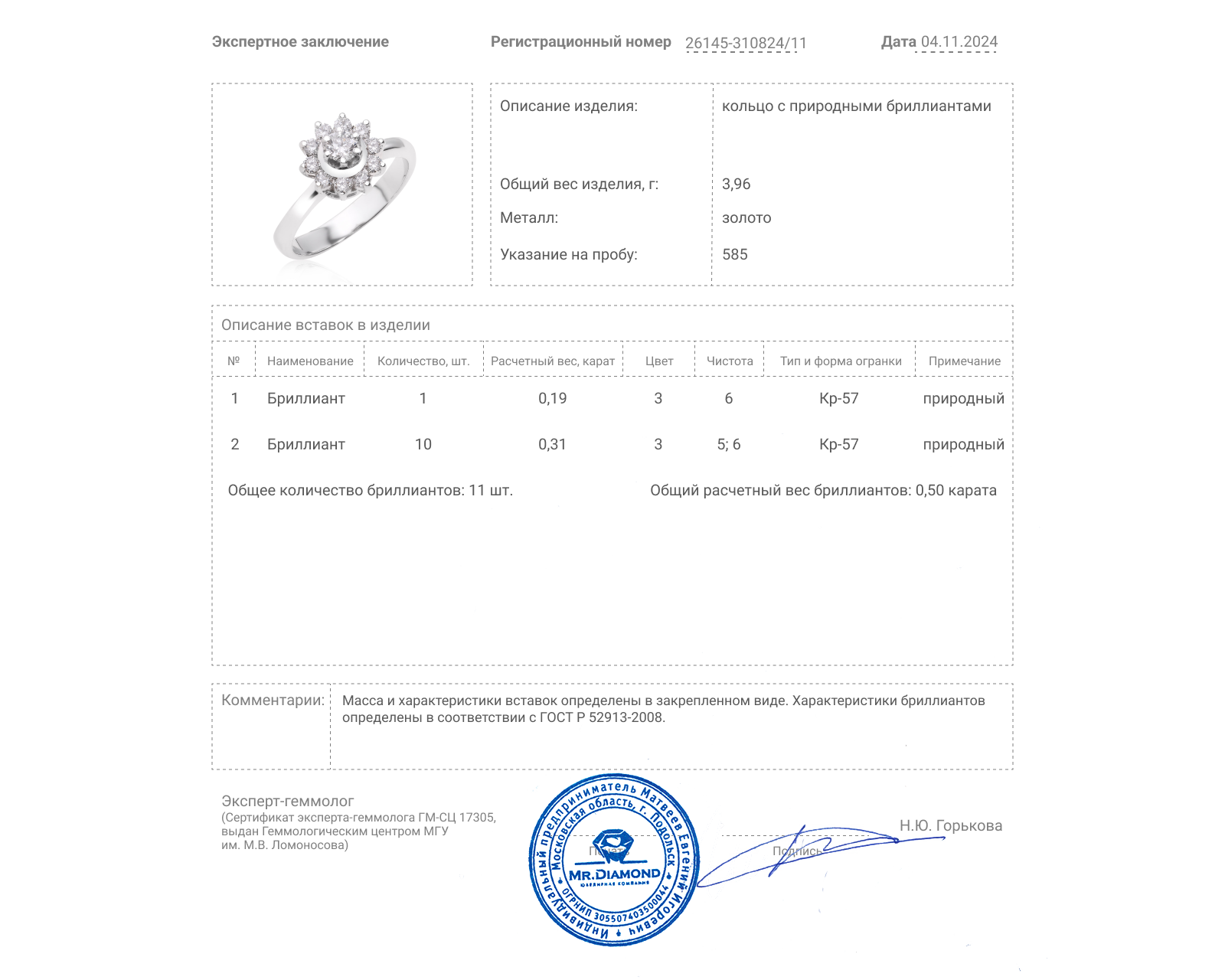 Оригинальное золотое кольцо ЭПЛ Якутские бриллианты