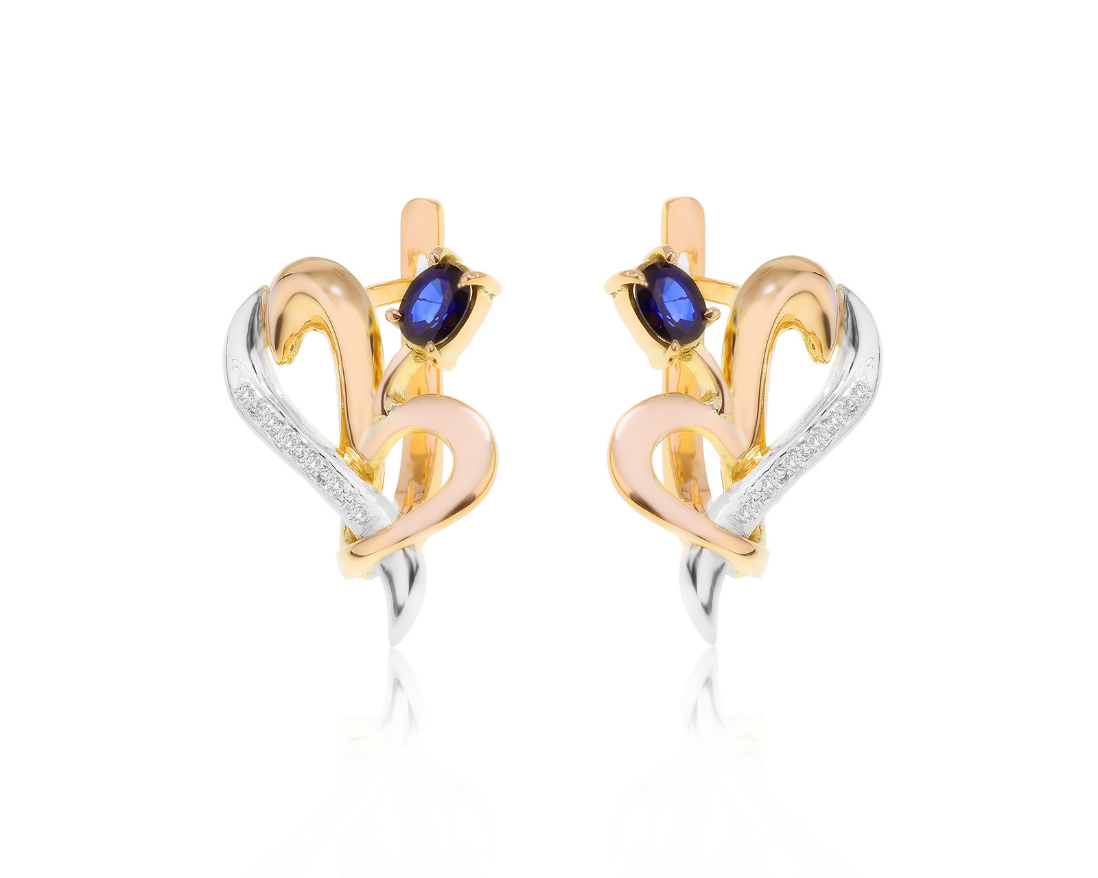 Золотые серьги с сапфирами 0.70ct и бриллиантами 0.09ct 080524/16 Золотые серьги с сапфирами 0.70ct и бриллиантами 0.09ct 080524/16